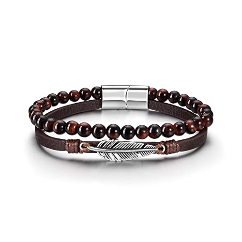 Brown Leather + Red Tiger Eye Stone