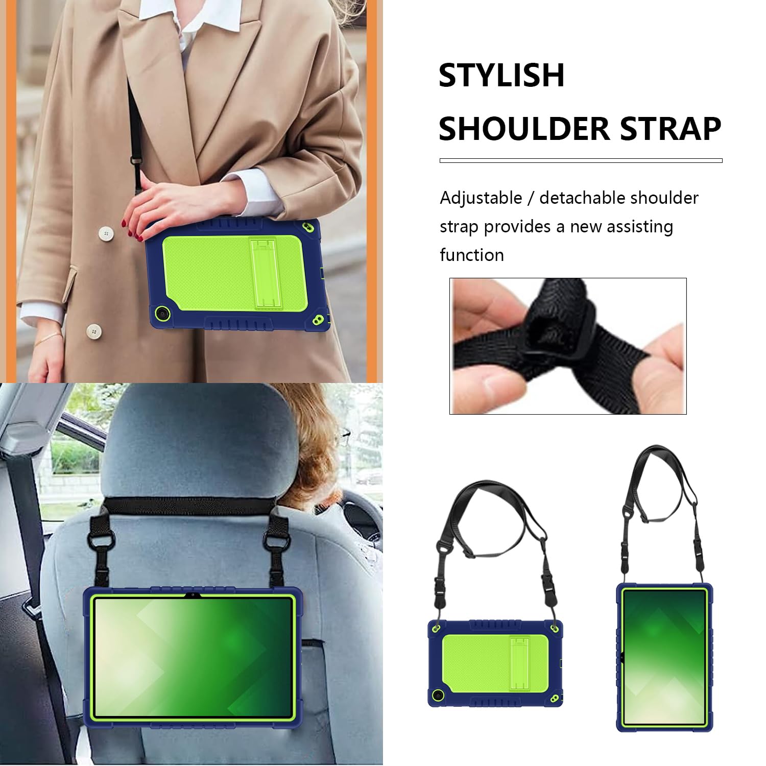 Shockproof Rugged Hybrid Case with Built-in Kickstand for Walmart Onn 11 Tablet Pro (11 Inch) - Navy/Green - Perfect for Kids, Travel & Home Use (Model:100110027, 2023 Version)