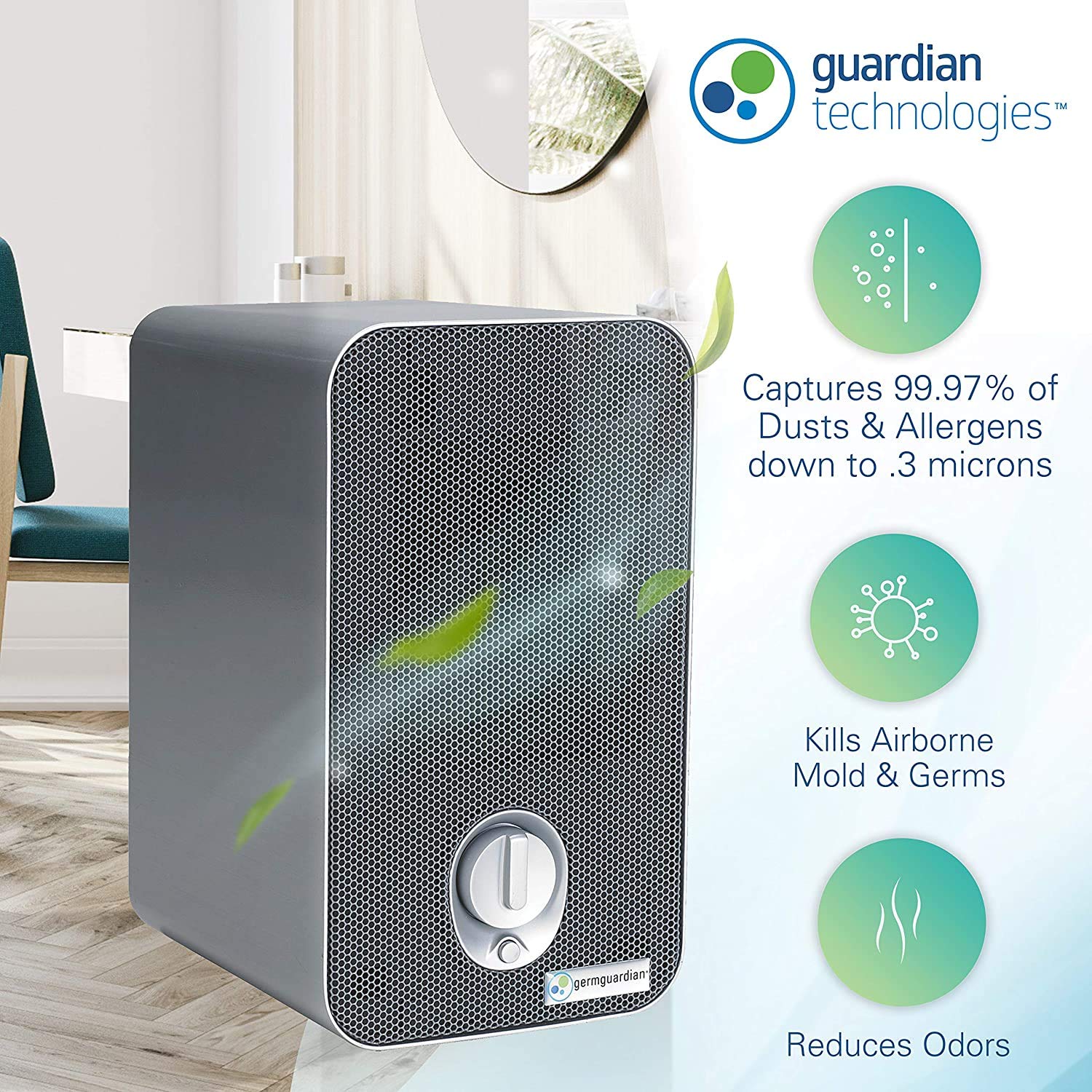 GermGuardian FLT4100 Genuine HEPA Replacement Filter for GermGuardian Air Purifiers - Traps 99.97% of Dust, Pollen, Pet Dander & Allergens - Perfect for Bedrooms, Living Rooms & Offices