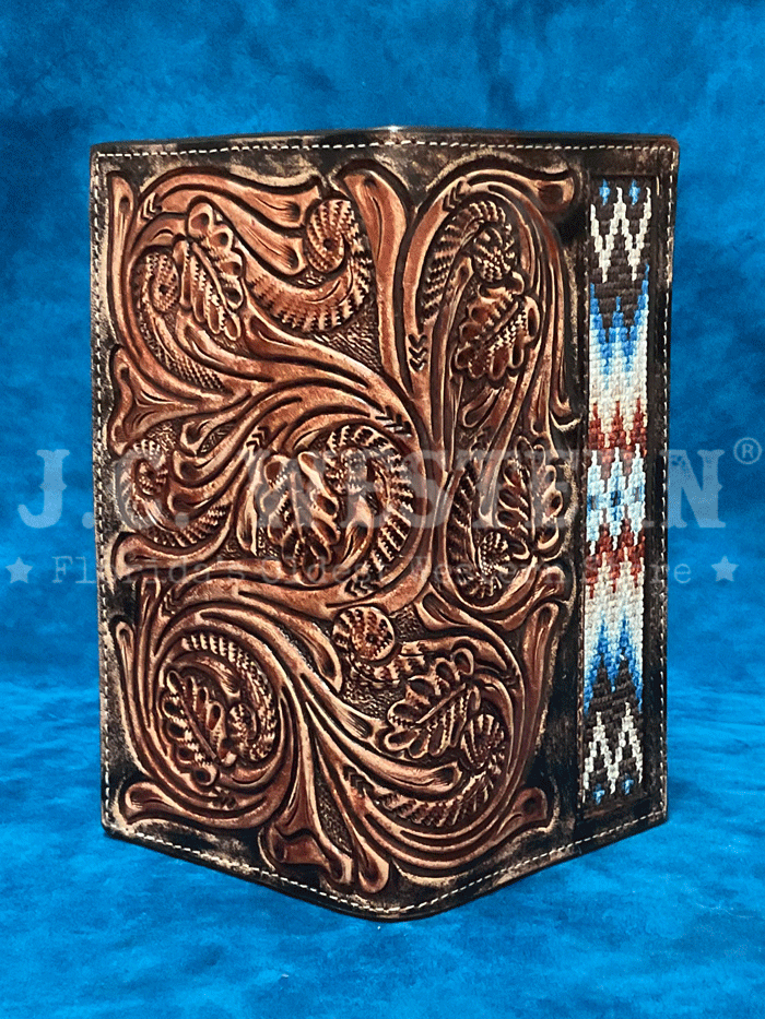 Handcrafted Genuine Leather Rodeo Wallet for Men - 3D Scroll Embroidery & Inlay Design, Brown - Perfect for Western Style, Cowboy Gifts, and Everyday Carry