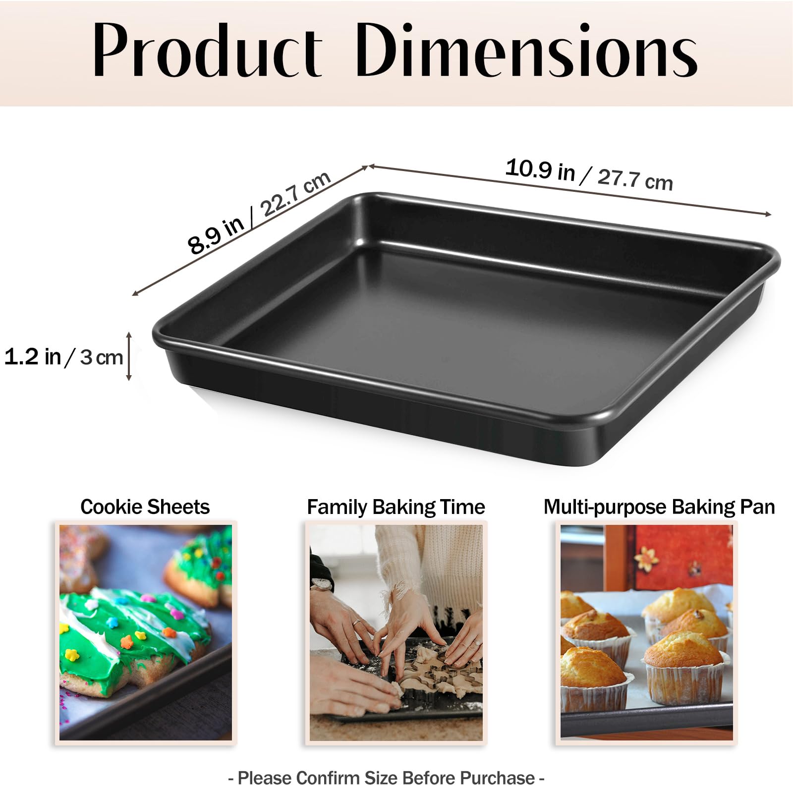 10.9-Inch Nonstick Baking Sheets & Cookie Trays for Oven, 2-Pack PFOA Free Baking Pans Set - Perfect for Cookies, Pastries, Roasting Veggies & Toaster Oven Use (Black)