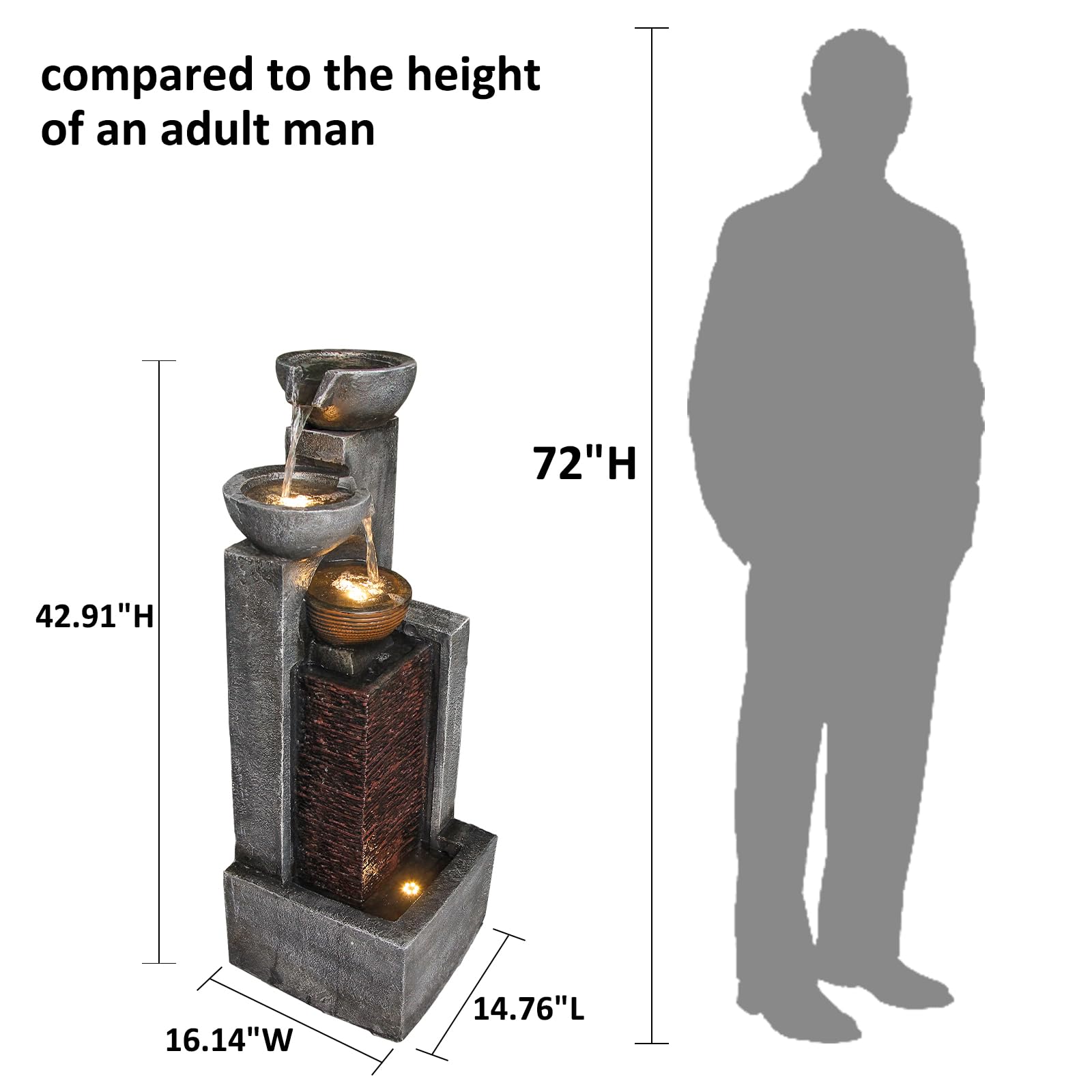YZM Outdoor Garden Water Fountain with LED Lights - 42.91