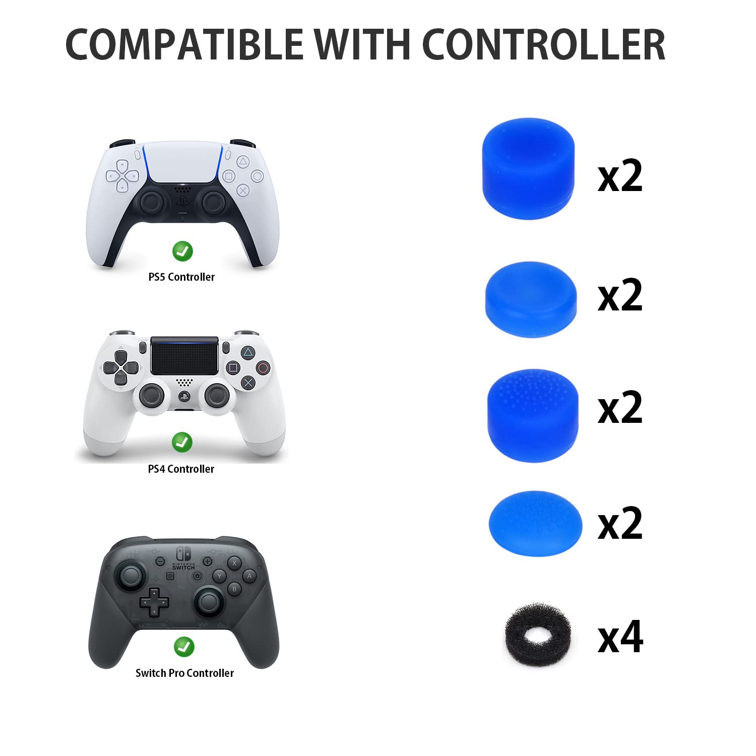 Anti-Slip Thumb Grip Controller Gamepad Set for PS5/PS4/Switch Pro - 8pcs Thumb Stick Grips, 4pcs Precision Rings & Storage Case (Blue) - Improve Gaming Comfort & Control for FPS, Racing & Action Games