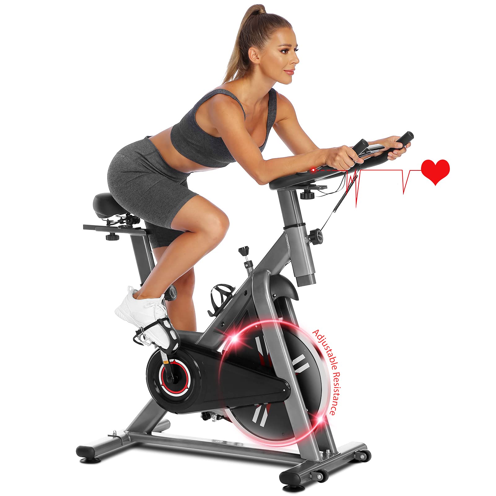 Fynllur Indoor Cycling Exercise Bike - Adjustable Resistance, 26lbs Flywheel with Heart Rate Sensor, 330lbs Weight Capacity - Perfect for Home Gym, Cardio Workouts & Fitness Training