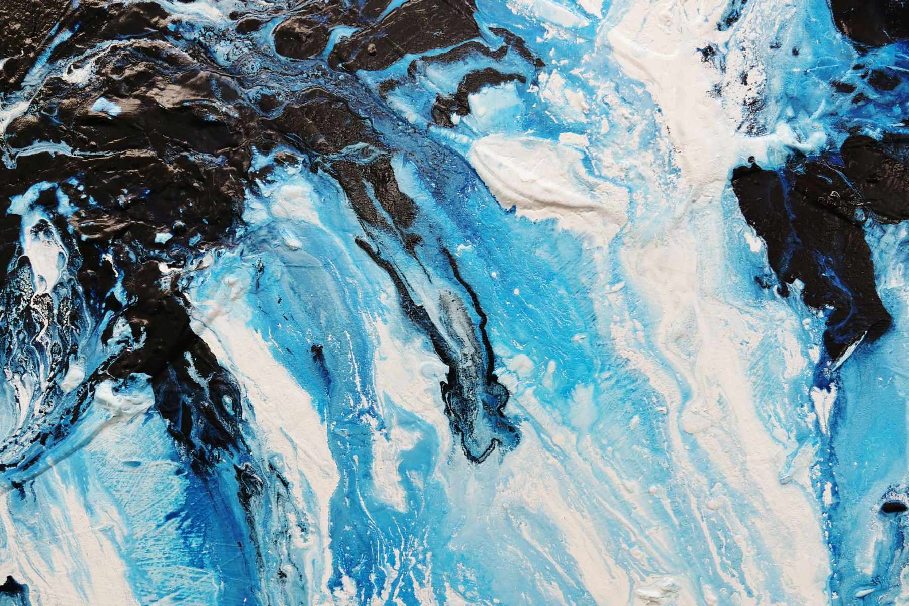 Midnight Ice 190cm x 100cm Blue White Textured Abstract Canvas Wall Art - Modern Home Decor for Living Room, Bedroom & Office