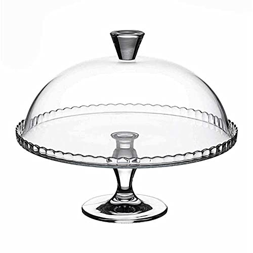 Glass Cake Plate with Dome Lid - 12 Inch Footed Dessert Stand for Cupcakes, Cookies, Pastries - Elegant Serving Platter with Stem for Parties, Weddings, Tea Time & Home Decor