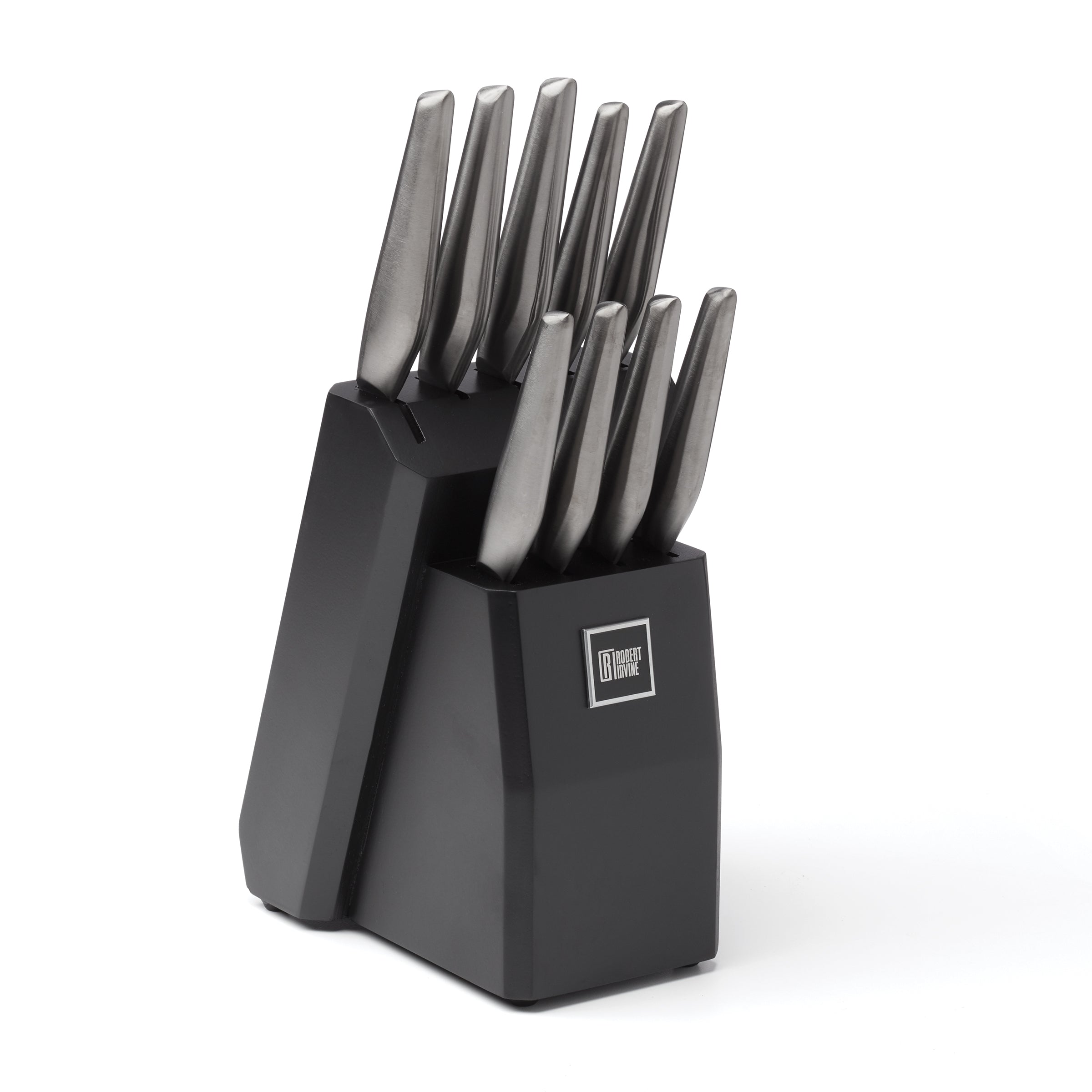 Robert Irvine 10-Piece Black Cutlery Block Set - Premium Stainless Steel Knives with Wooden Stand - Perfect for Kitchen, Dining Room & Gift Giving