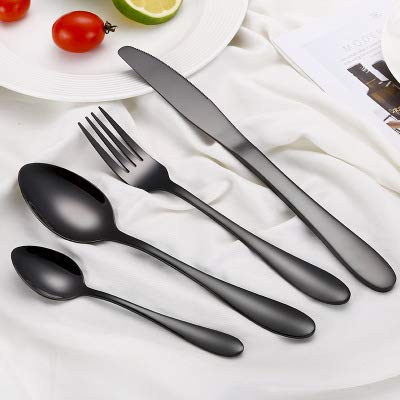 24-Piece Vintage Stainless Steel Flatware Set - Black Silverware Cutlery for Restaurant & Home Dining | Knives, Forks, Spoons | Elegant Tableware for Dinner Parties, Weddings & Everyday Use