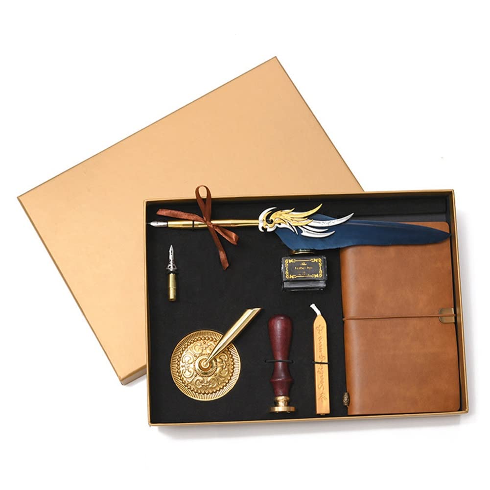 Vintage Fountain Pen Set with Notebook, Empty Ink Bottle & Calligraphy Nibs - Classic Dip Pen for Writing, Calligraphy & Lettering - Perfect Gift for Writers, Artists & Stationery Lovers (Birthday, Anniversary, Office Use)