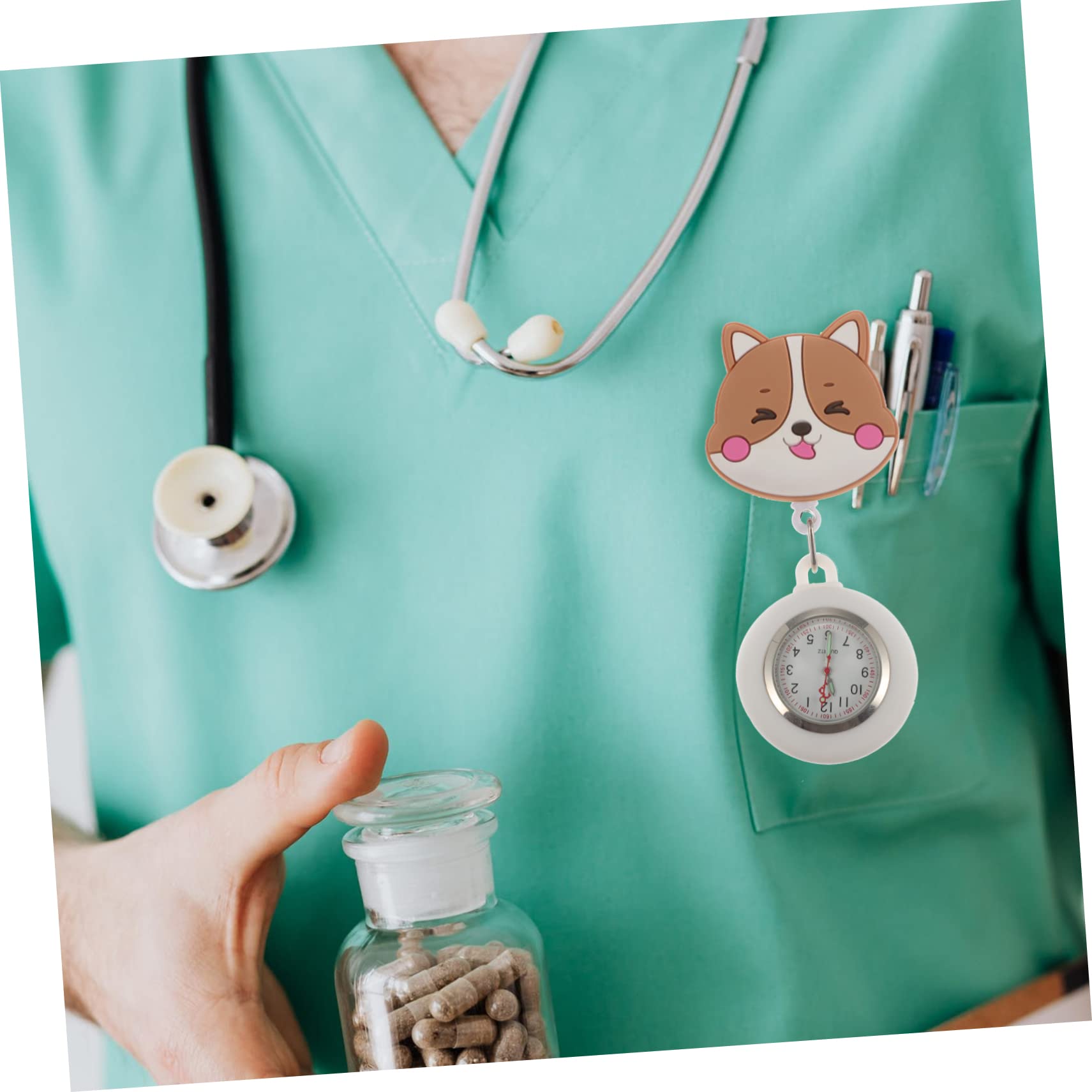 SAFIGLE 2-Pack Nurse Pocket Watch - Portable Retractable Hanging Watch with Cartoon Design, Scalable Badge Hook for Medical Professionals | Perfect for Nurses, Doctors & Healthcare Workers