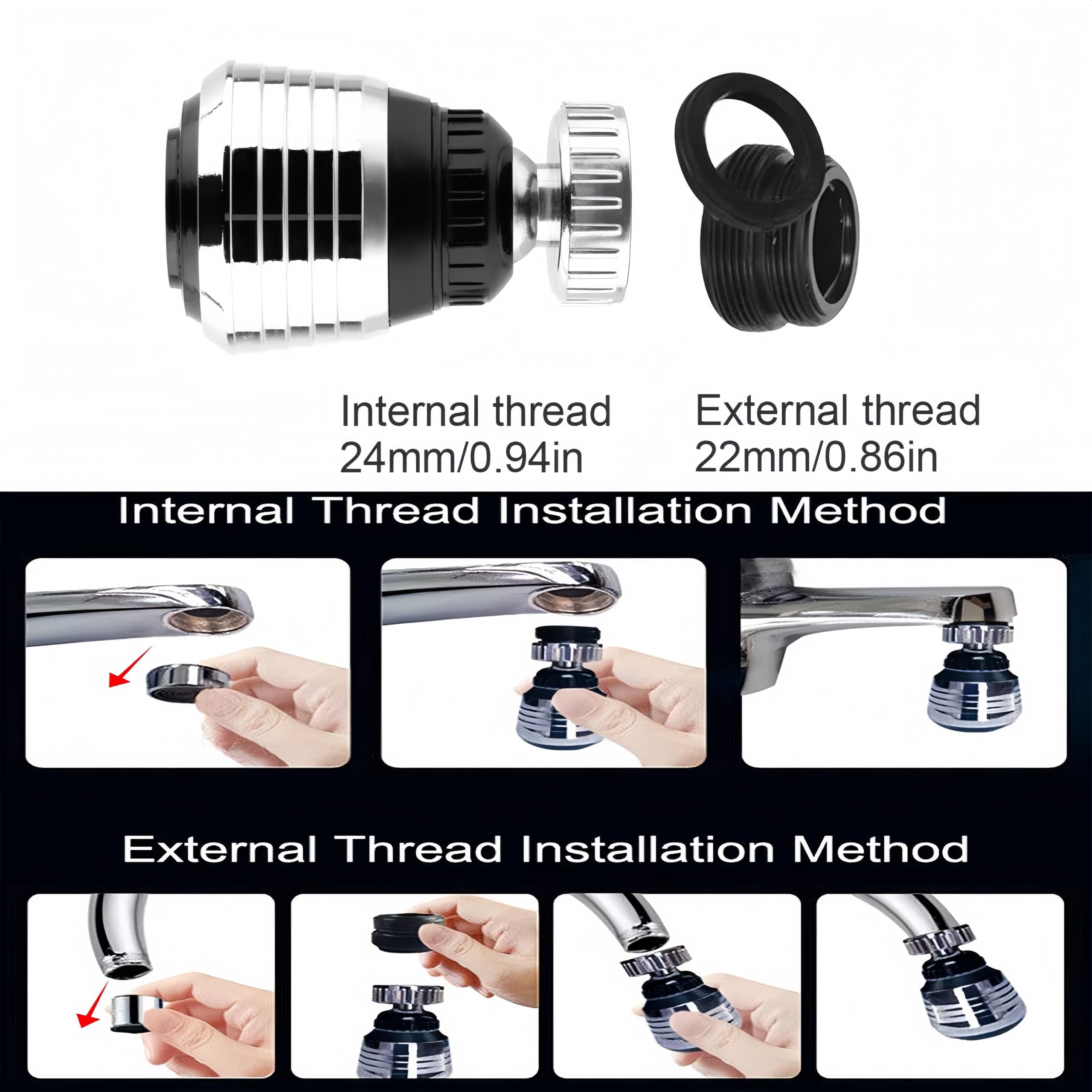 3PCS 360 Degree Swivel Faucet Aerator - High Pressure Water Saving Sprayer with Adjustable Flow - Leakproof Kitchen Sink Filter for Efficient Dishwashing & Water Conservation (3 Pack)