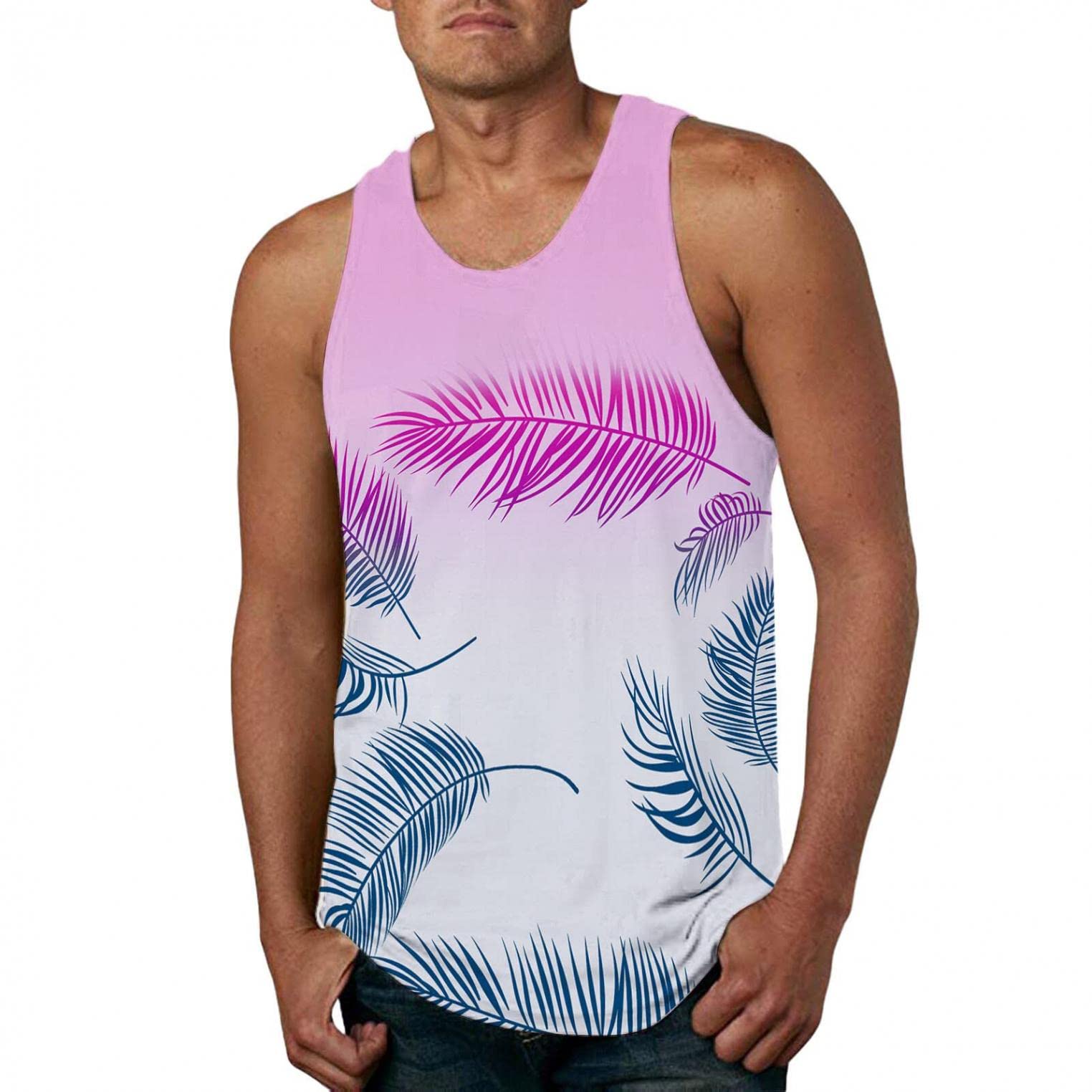 Men's Hawaiian Floral Tank Top - Sleeveless Summer Beach Shirt for Casual Wear & Vacation | Crew Neck Beachwear for Pool, Surfing & Outdoor Activities