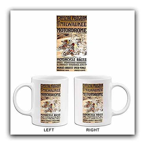 Vintage 1914 Milwaukee Motordrome Motorcycle Races Collectible Promotional Mug - Perfect for Coffee, Tea & Advertising Memorabilia Display