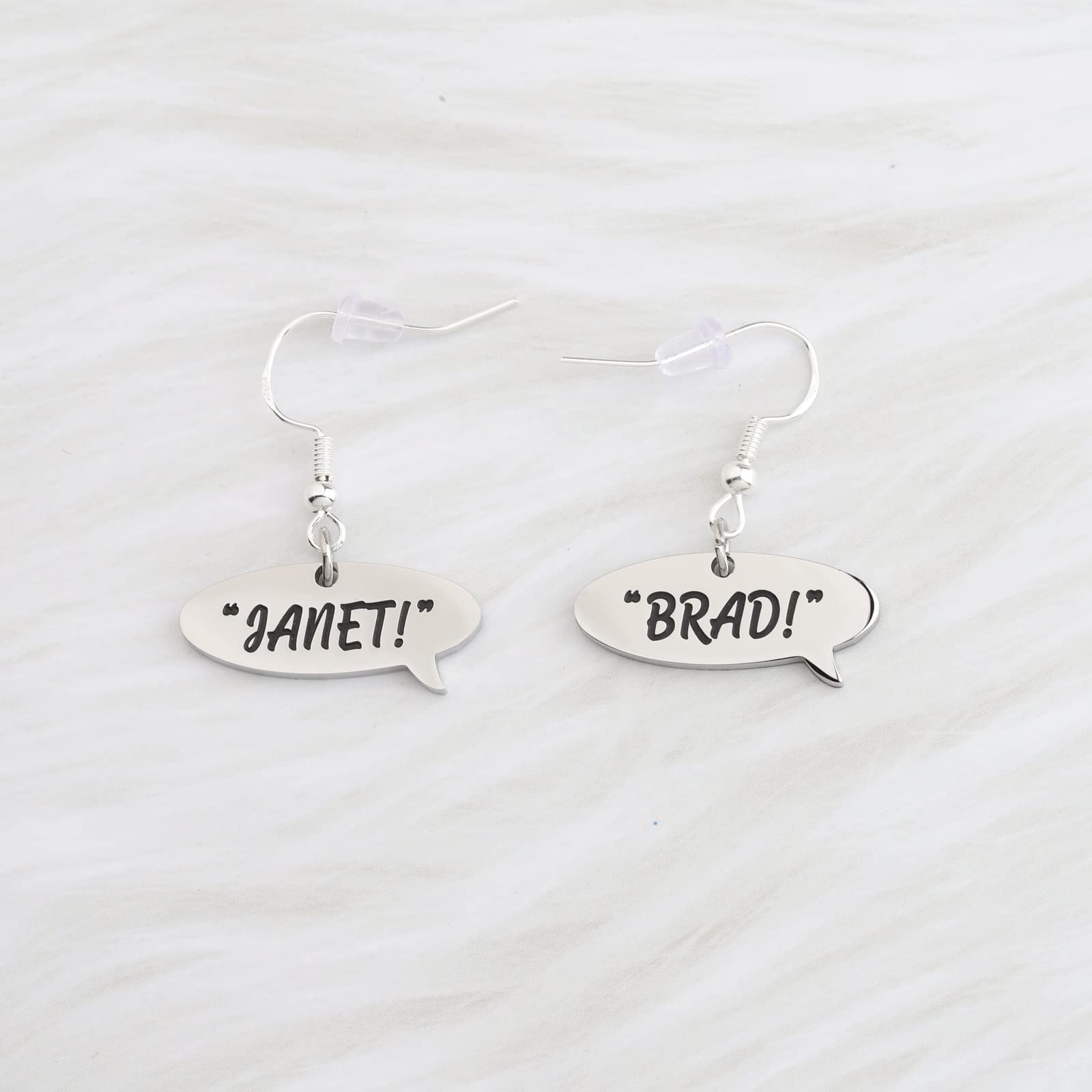 WSNANG The Rocky Horror Picture Show Inspired Quote Earrings - Brad Janet Horror Movie Jewelry Gift for Musical Film Fans - Perfect for Halloween, Cosplay & Fan Conventions