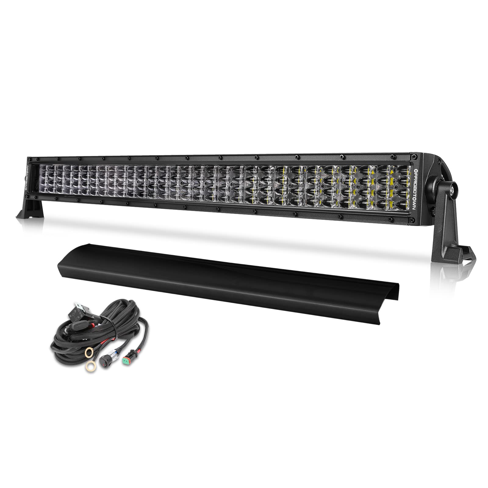 OFFROADTOWN 30-Inch LED Light Bar - 480W Spot Flood Combo Beam with Wiring Harness & Black Cover - Off-Road Driving Lights for Trucks, Pickups, UTVs, SUVs, Broncos & Can-Am - Perfect for Night Off-Roading, Camping & Trail Adventures