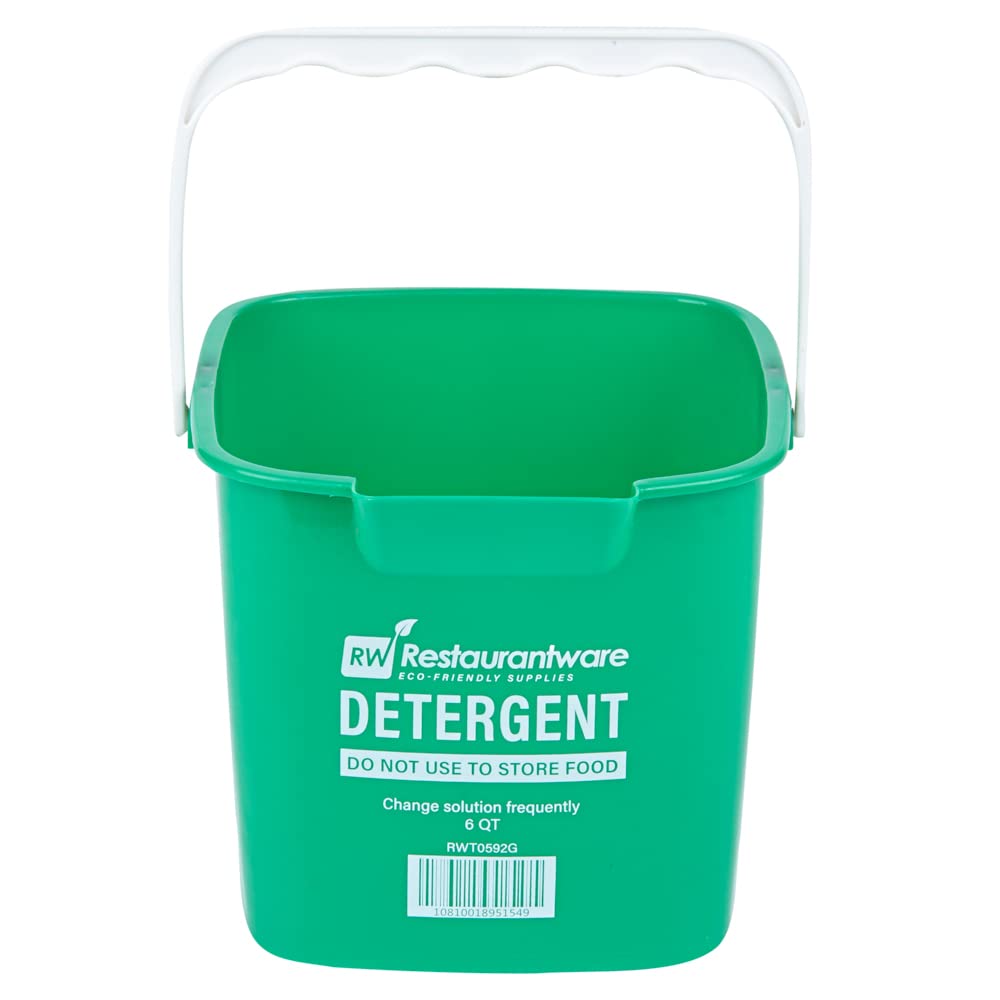 RW Clean 6 Quart Plastic Cleaning Buckets with Measurements - 10-Pack Detergent Square Buckets with Built-In Spout & Handle - Heavy Duty Green Utility Pails for Home, Commercial & Restaurant Use - Perfect for Mopping, Car Washing & Janitorial Services