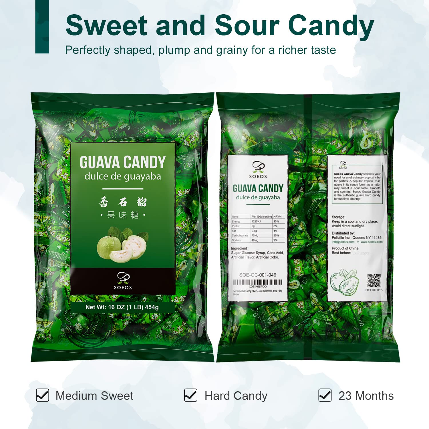 Soeos Guava Candy - Classic Chinese Guava Hard Candy - 32 oz (Pack of 2) - Perfect for Holidays, Parties & Gifts - Sweet Tropical Flavor for Snacking & Desserts