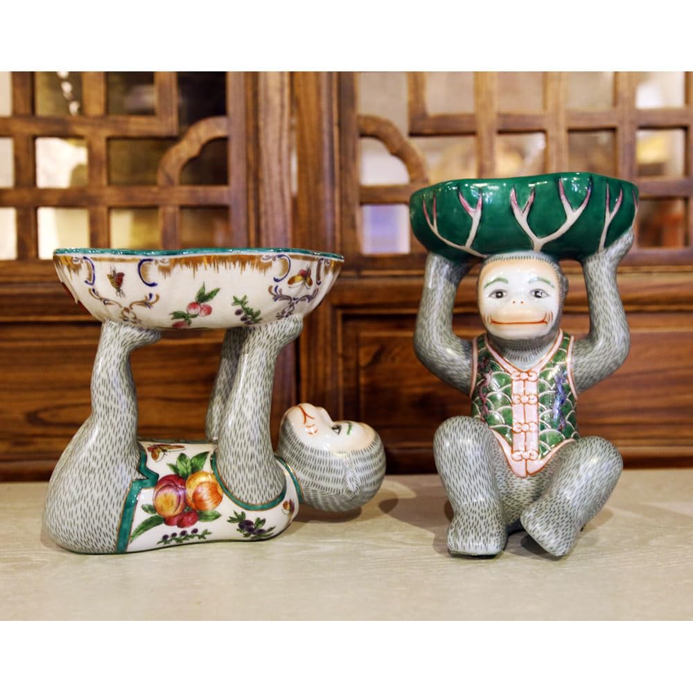 Chinese Porcelain Monkey Figurine with Lotus Soap Dish - Handcrafted Home Decor, Bathroom Accessory for Spa, Zen & Feng Shui Decorations