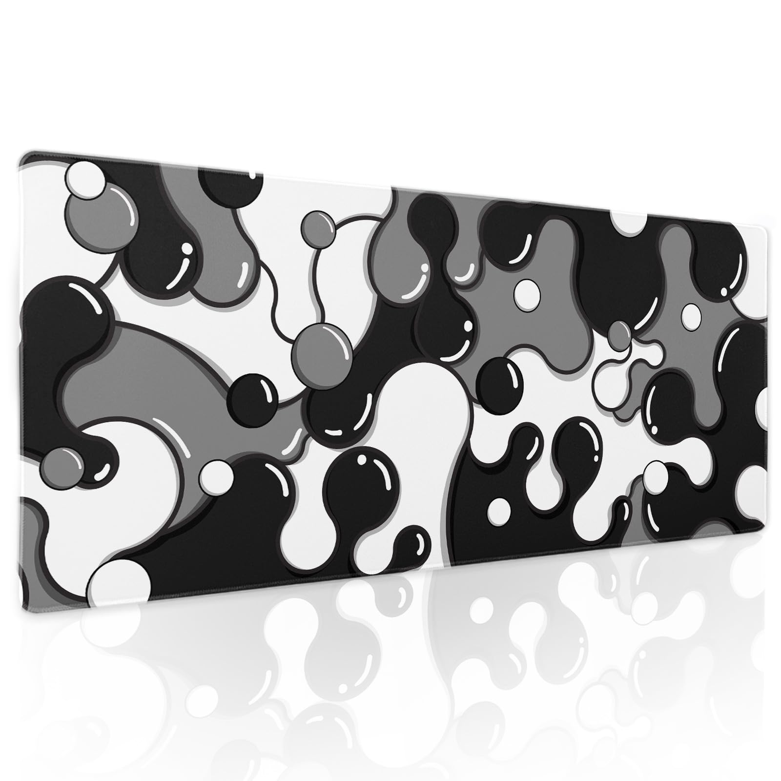 Black White Grey Anime Geometric Japanese Extended Desk Mat - XL Non-Slip Rubber Base Mouse Pad 80x30cm (31.5×11.8 Inch) with Stitched Edge for Gaming, Office & Home Use - Perfect for PC, Laptop & Desktop Workspace