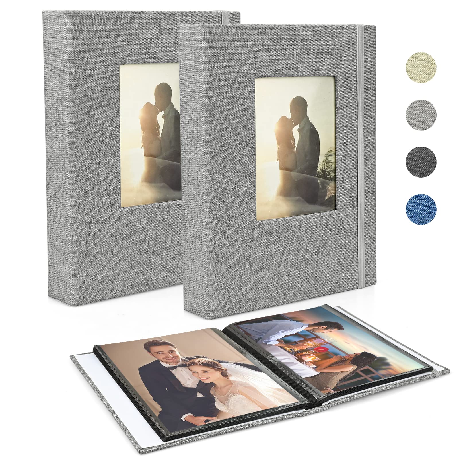 Premium Linen Photo Album 7x5 Inches (13x18cm) - 2 Pack, Mini Black Slip-In Pockets Holds 52 Photos, 26 Pages - Perfect for Baby, Wedding & Family Memories | Compact & Elegant for Home Décor, Gifts & Scrapbooking