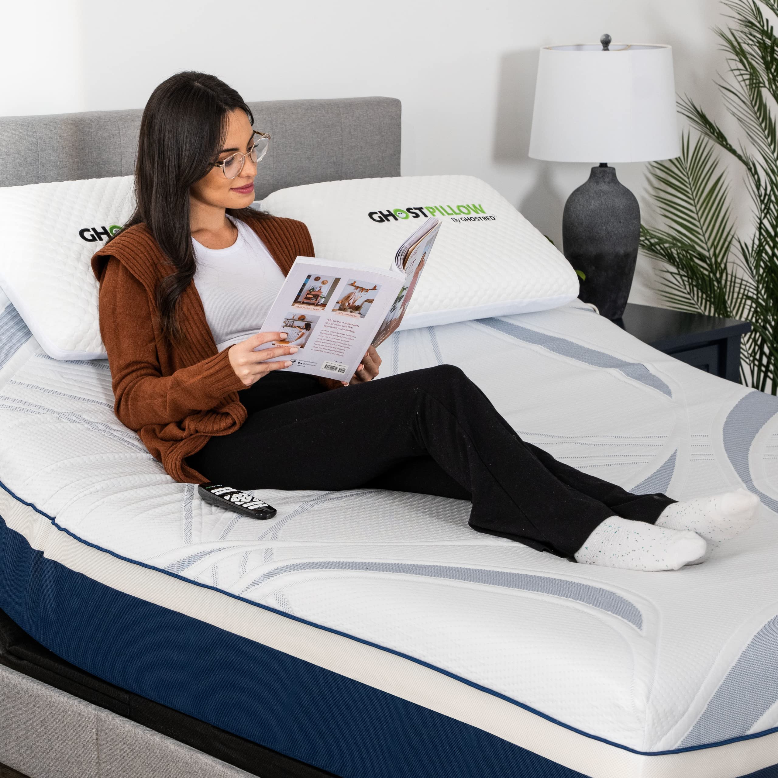 GhostBed Adjustable Bed Frame Power Base with Memory Foam Mattress - Electric Bed Base with Zero Gravity & Massage - Twin XL for Back Pain Relief & Better Sleep