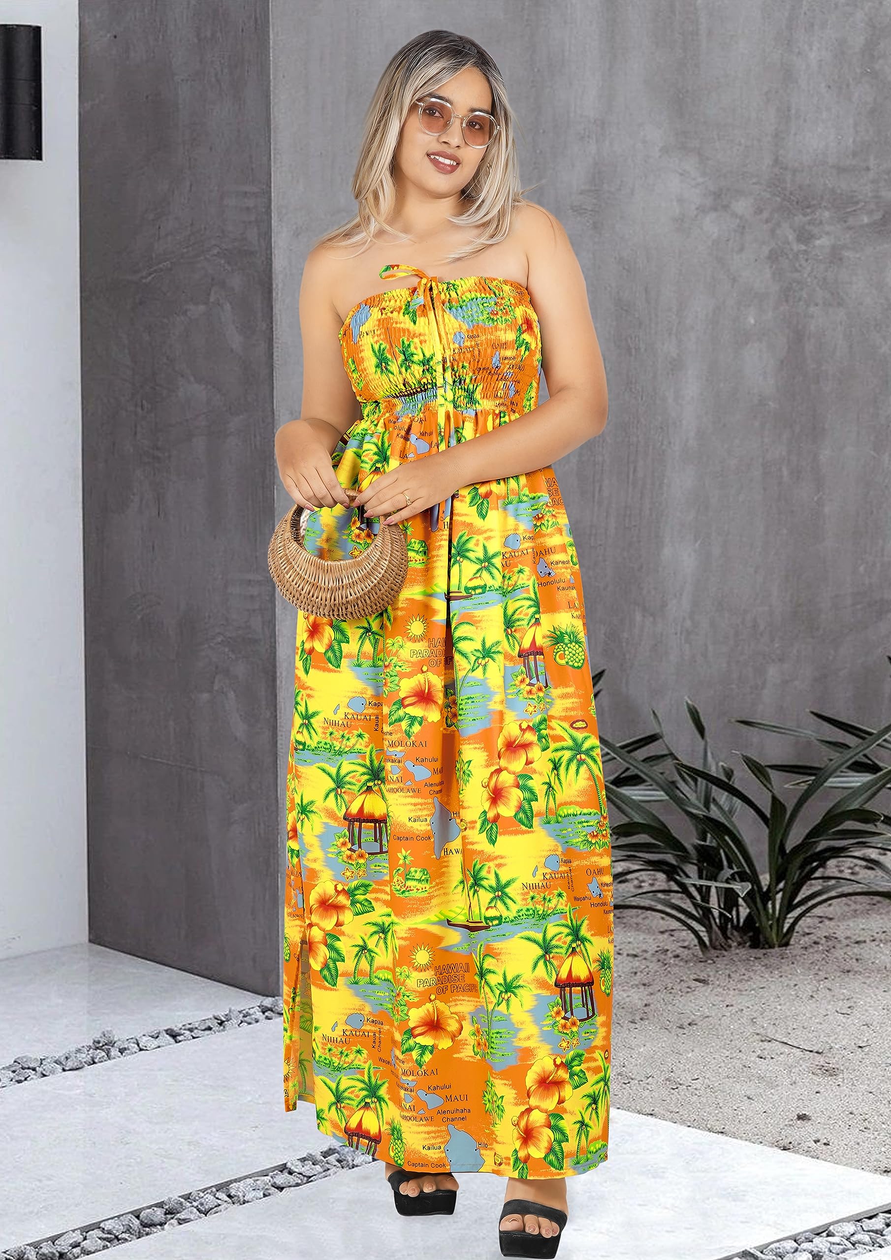 LA LEELA Women's Tube Maxi Dress - Flowy Boho Chic Summer Beach Dress for Vacation, Party & Casual Wear