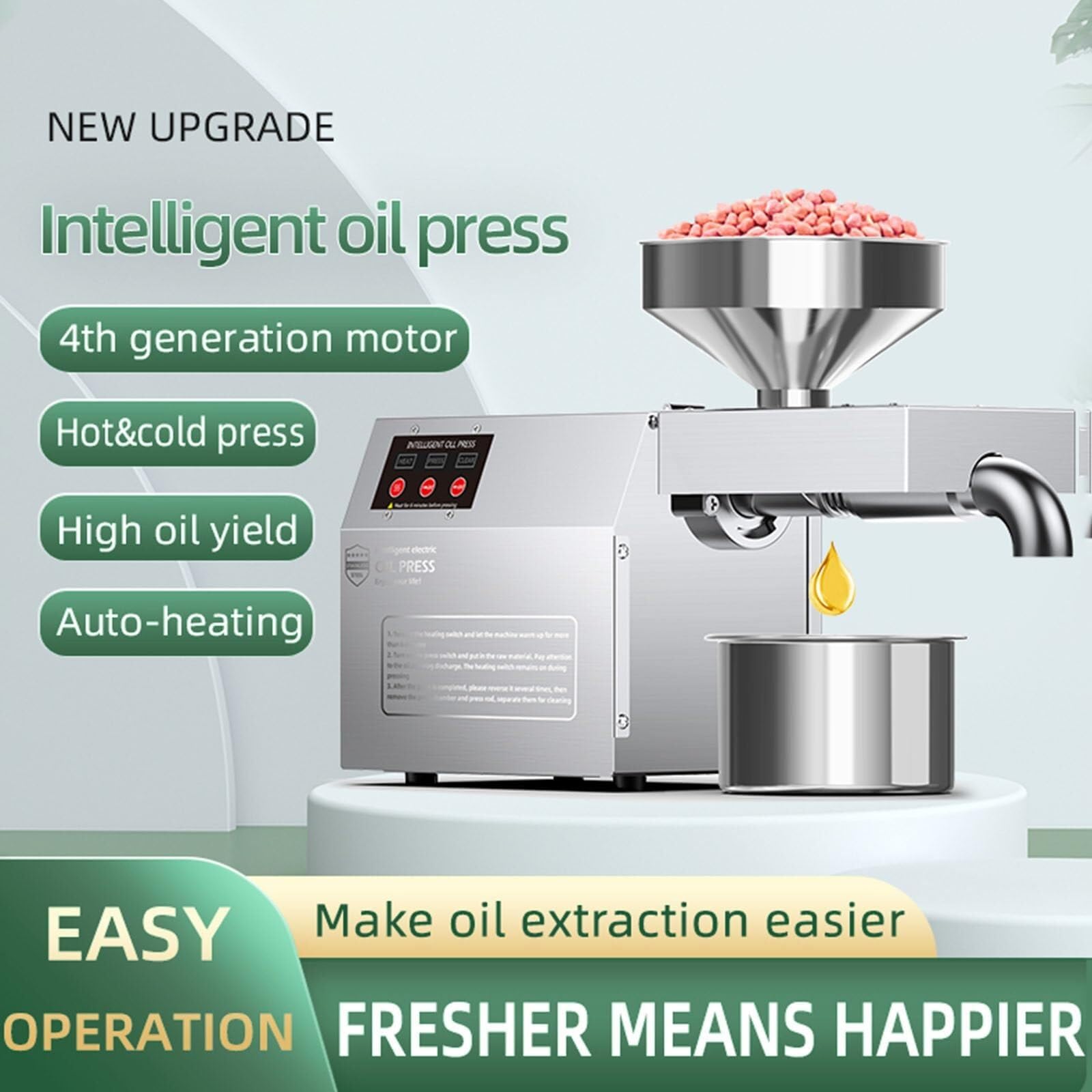 1000W Commercial Stainless Steel Cold Press Oil Machine - Automatic Electric Seed Oil Extractor for Home Use | Perfect for Olive, Coconut, Almond, Peanut & Sunflower Seeds | Kitchen, Bakery & DIY Oil Pressing