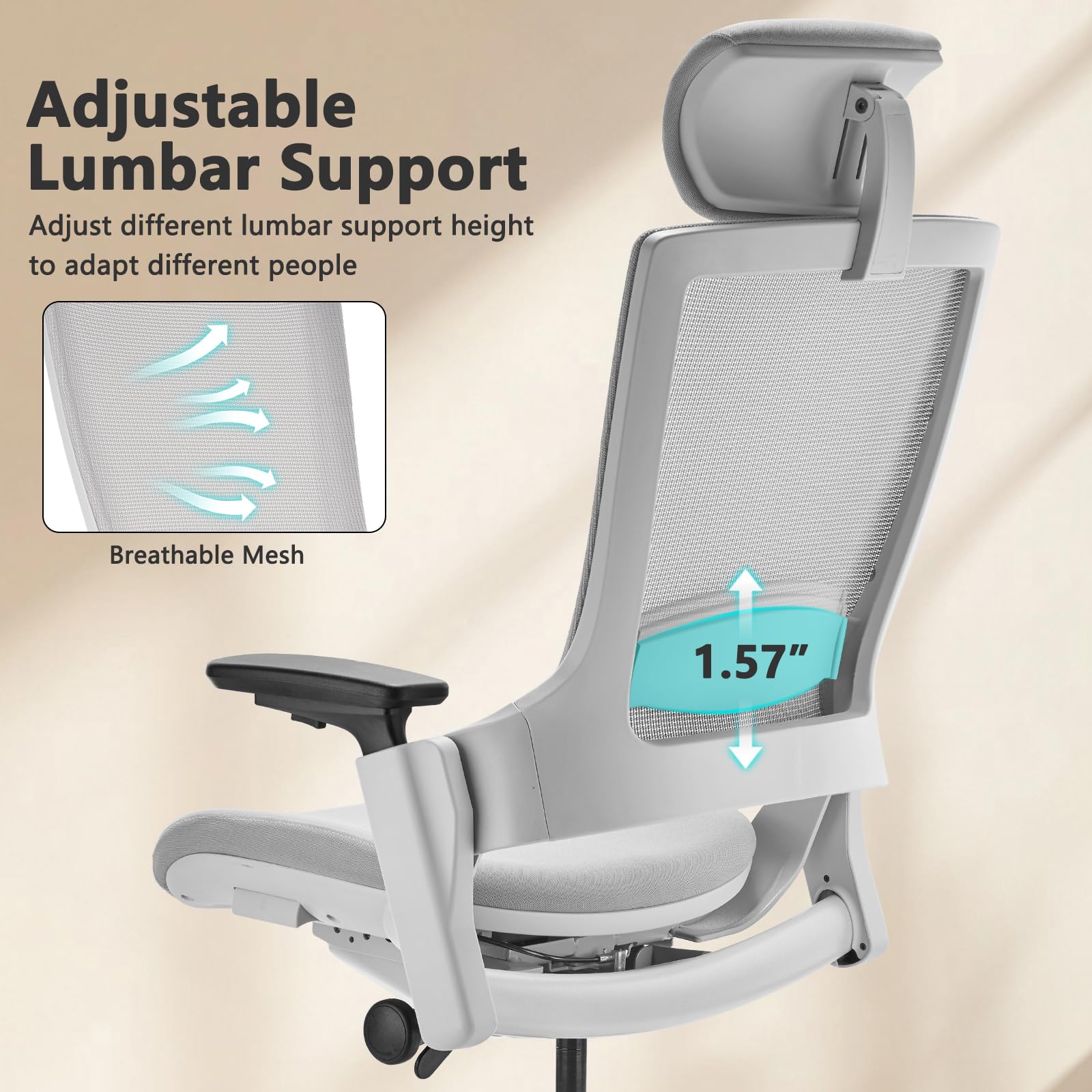 CLATINA Ergonomic High Back Office Chair with Adjustable Height, 3D Armrests, Lumbar Support & Breathable Mesh - Swivel Executive Chair for Home Office (Gray, 2-Pack) - Perfect for Long Work Hours & Gaming Sessions