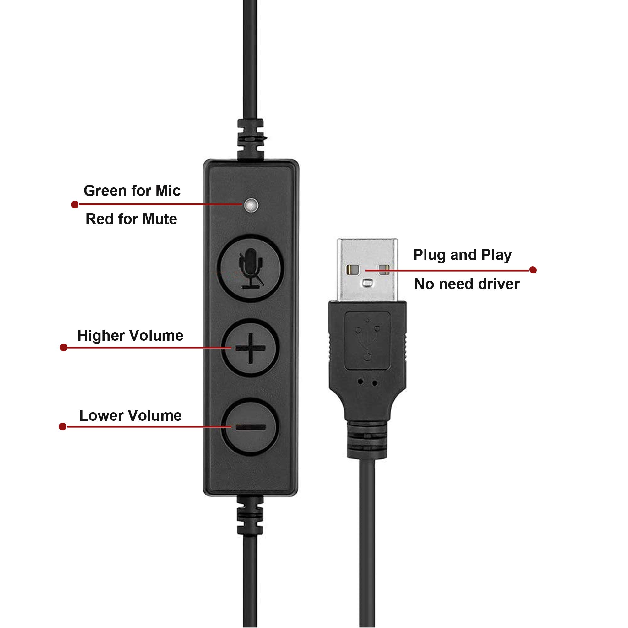 TelPal USB Monaural Noise Cancelling Headset with Adapter - Ideal for Office, Call Centers, and Remote Work on PC/Laptop