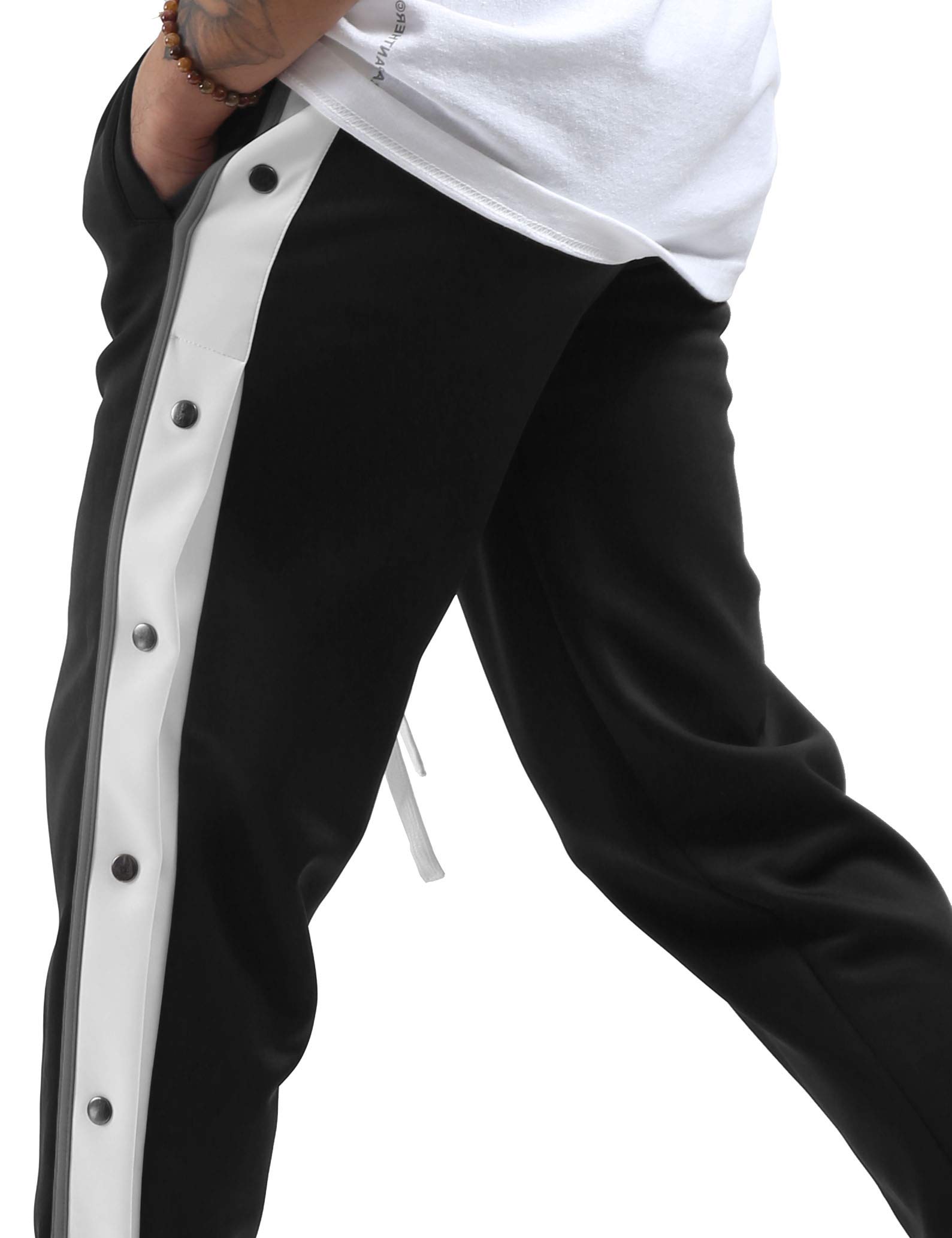 Men's Slim Fit Striped Button Accent Stretch Track Pants - Casual Comfort for Running, Gym & Lounge Wear