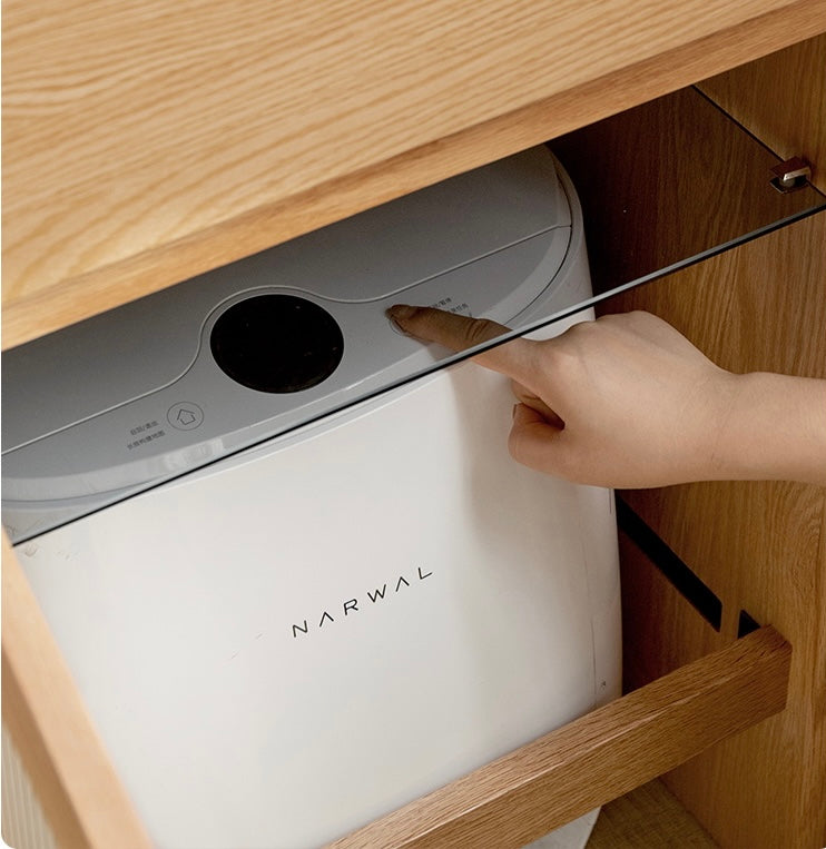 Solid Oak Wood Side Cabinet for Robot Vacuum Storage - Modern Rock Slab Design - Perfect for Living Room, Bedroom, or Home Office Organization