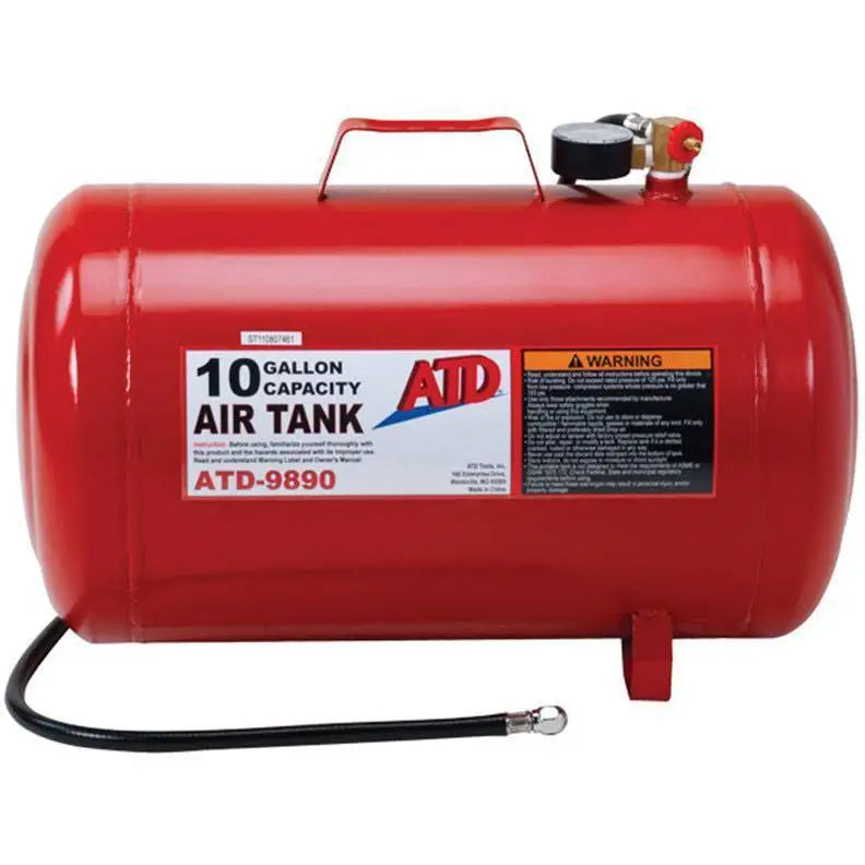 ATD 10 Gallon Portable Air Tank 9890 - Heavy Duty Portable Air Compressor for Tires, Tools & Inflatables - Ideal for Roadside Emergencies, Garage & Construction Sites
