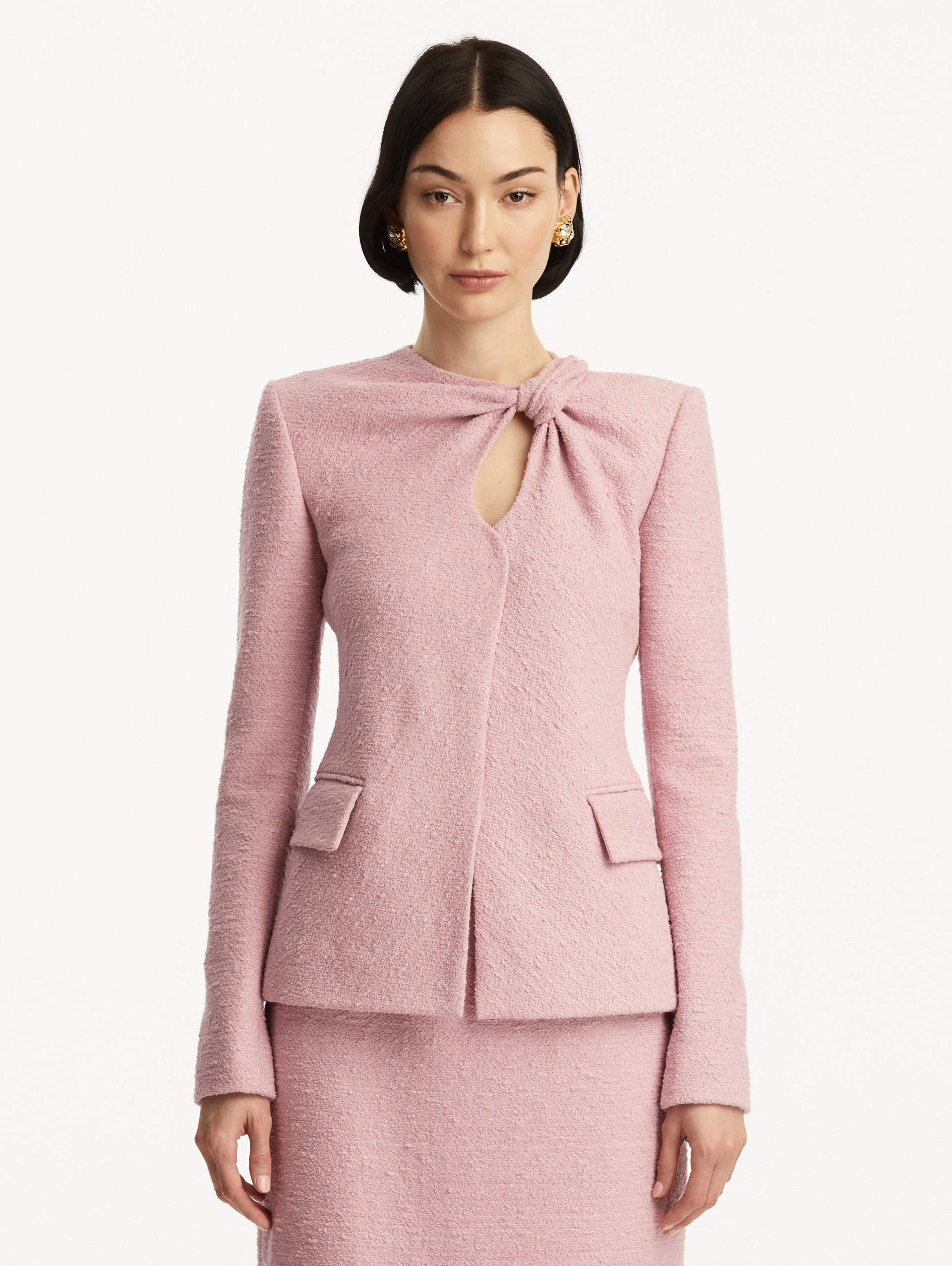 Stylish Twist Detailed Tweed Jacket for Women - Elegant Blazer with Vintage Pattern, Perfect for Office, Dating & Fall Fashion Outfits