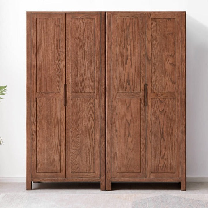 Solid Oak Wood Wardrobe in Walnut Finish - Stylish and Durable Closet Storage for Bedroom, Living Room, or Walk-in Closet