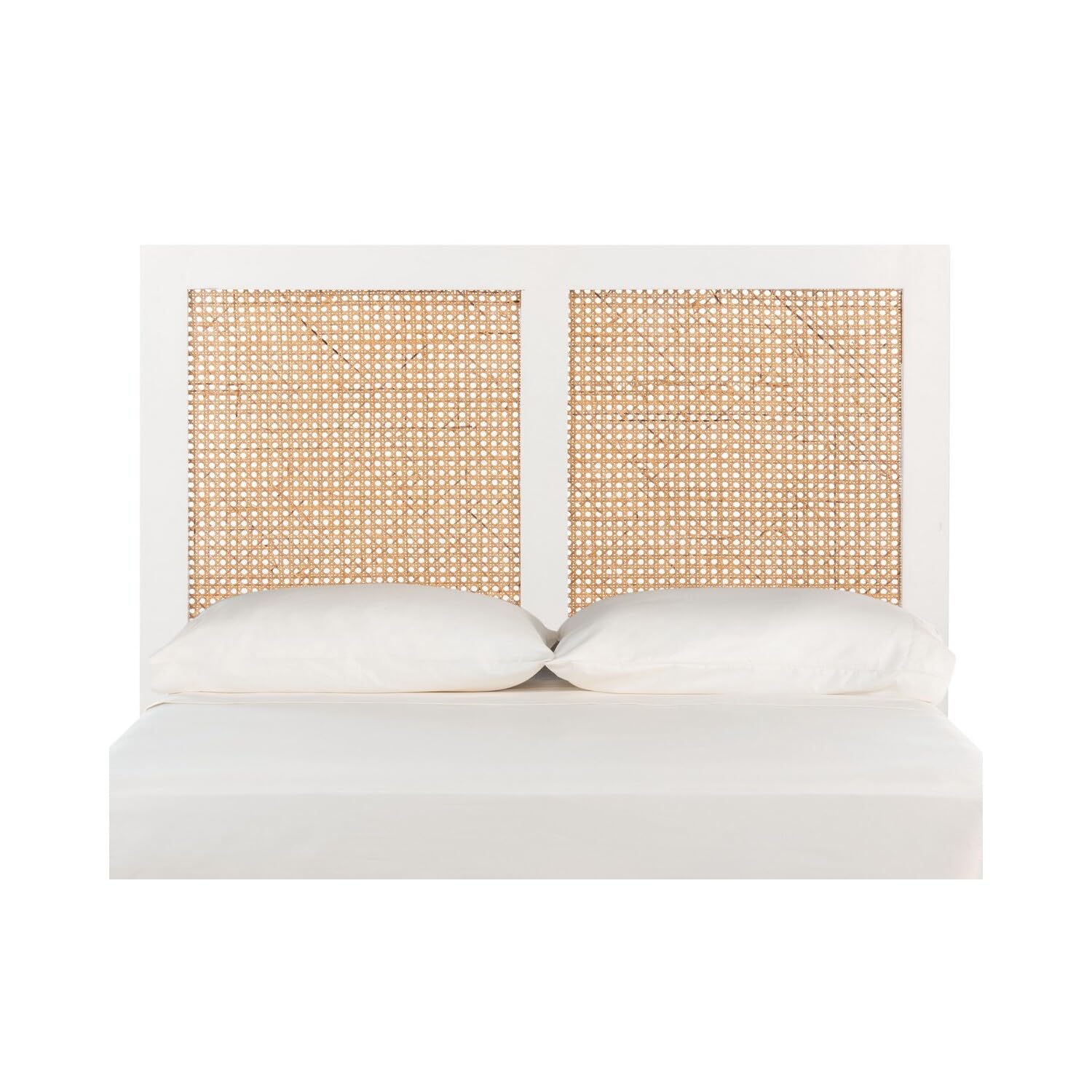 SAFAVIEH Vienna White Wash Cane Twin Headboard Platform Bed Frame - Single Size (HBD8004C-T) | Rustic Farmhouse Bedroom Furniture for Guest Rooms & Dorm Decor
