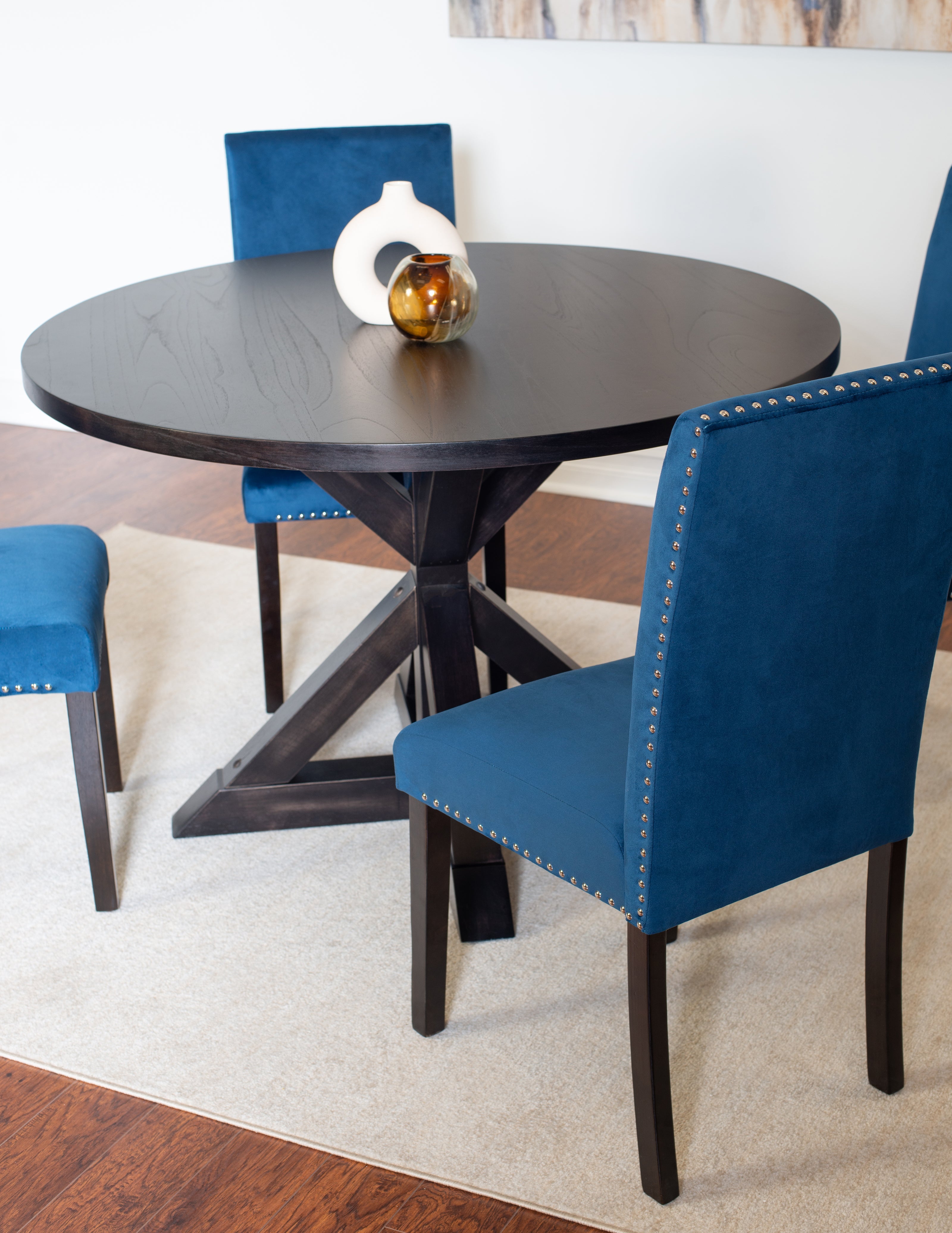 Roundhill Furniture Enbridge 5-Piece Dining Set - Cross Buck Dining Table with 4 Stylish Upholstered Chairs for Kitchen, Dining Room & Small Space Entertaining