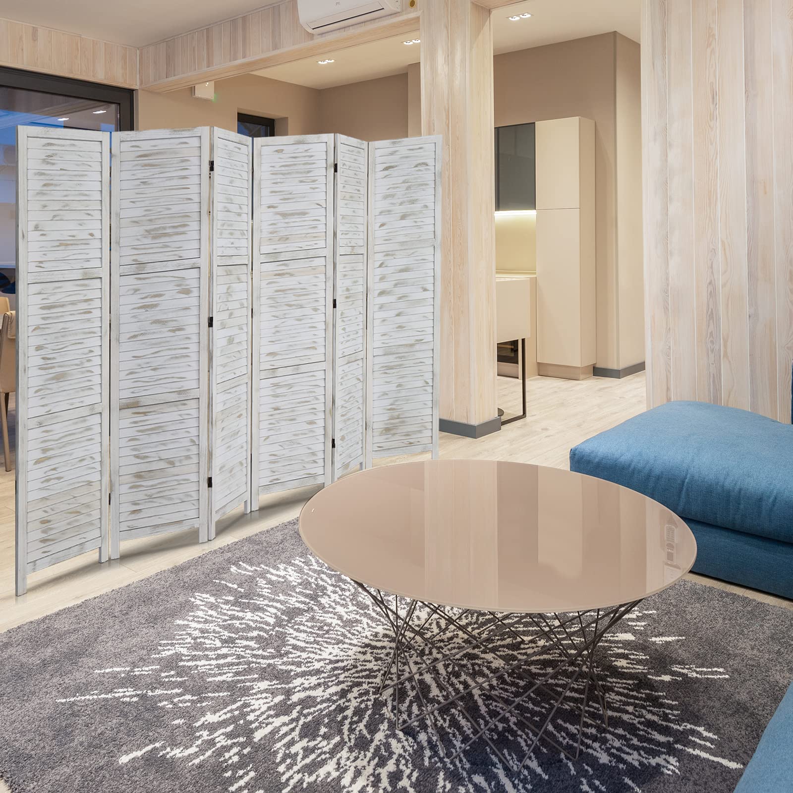Bonnlo 5.9 Ft Tall Wood Room Divider Privacy Screen - 6 Panel Folding Partition Wall Divider for Home & Office - Freestanding Hinged Space Separator Screen (Grey) - Perfect for Living Room, Bedroom, Studio or Workspace Privacy