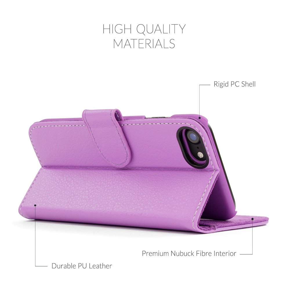 Premium Leather Wallet Case for iPhone SE 2022/2020, iPhone 8 & iPhone 7 – Slim Flip Cover with Card Slots & Kickstand Feature (Purple) | Perfect for Everyday Carry, Travel & Hands-Free Viewing