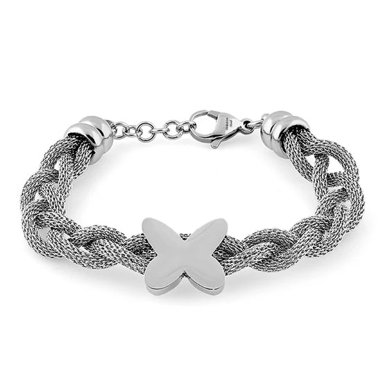 Stainless Steel Butterfly Mesh Bracelet for Women - Elegant Adjustable Chain Wristband Jewelry Gift for Birthday, Anniversary & Everyday Wear