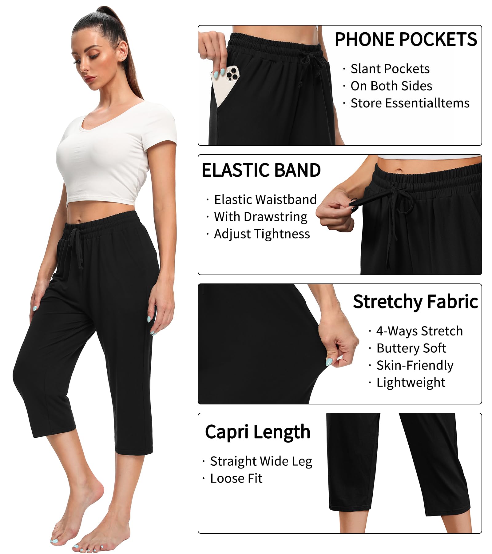 OLIKEME Women's High Waisted Yoga Capri Pants - Loose Fit Drawstring Lounge Sweatpants for Running, Gym & Workout with Pockets | Comfortable Athletic Wear for Yoga, Pilates & Casual Outfits