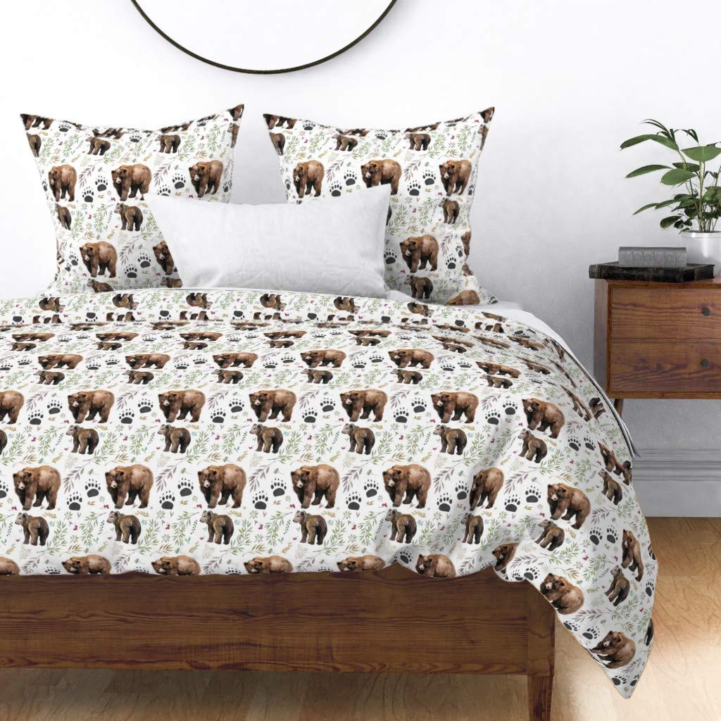 Watercolor Bear Woods Cotton Sateen Duvet Cover for King/California King - Boho Nursery Bedding with Woodland Forest Animal Print | Perfect for Baby Boy's Room & Boho Chic Bedroom Decor