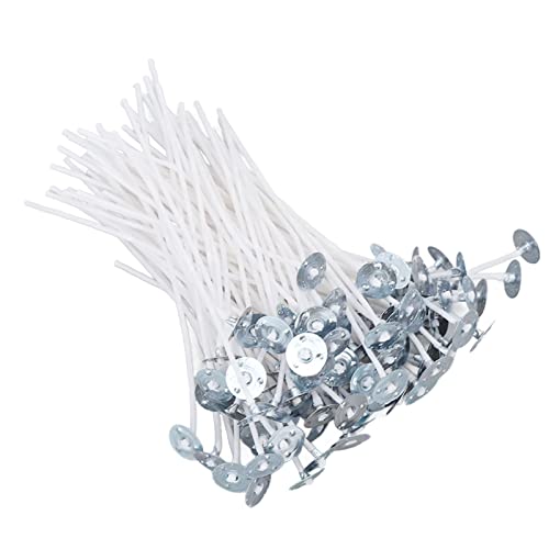 100pcs 12cm Pre-Waxed Metal Candle Wicks with Sustainers - White Core for DIY Candle Making & Home Crafts - Perfect for Jar Candles, Pillars, and Wax Melts