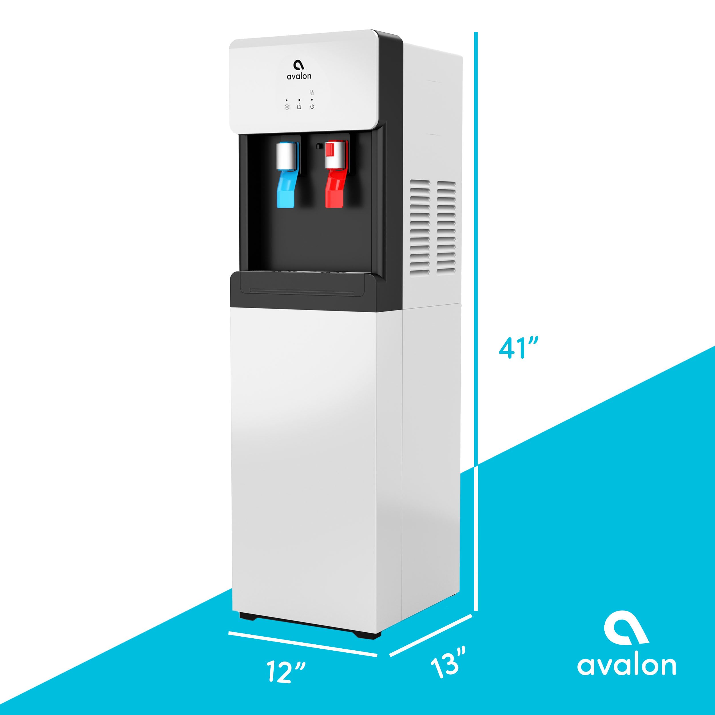 Avalon Bottom Loading Water Cooler Dispenser with Hot & Cold Water - Child Safety Lock, Slim Space-Saving Design for Home & Office - Compatible with 3 & 5 Gallon Bottles - UL Certified White - Perfect for Kitchens, Break Rooms and Dormitories