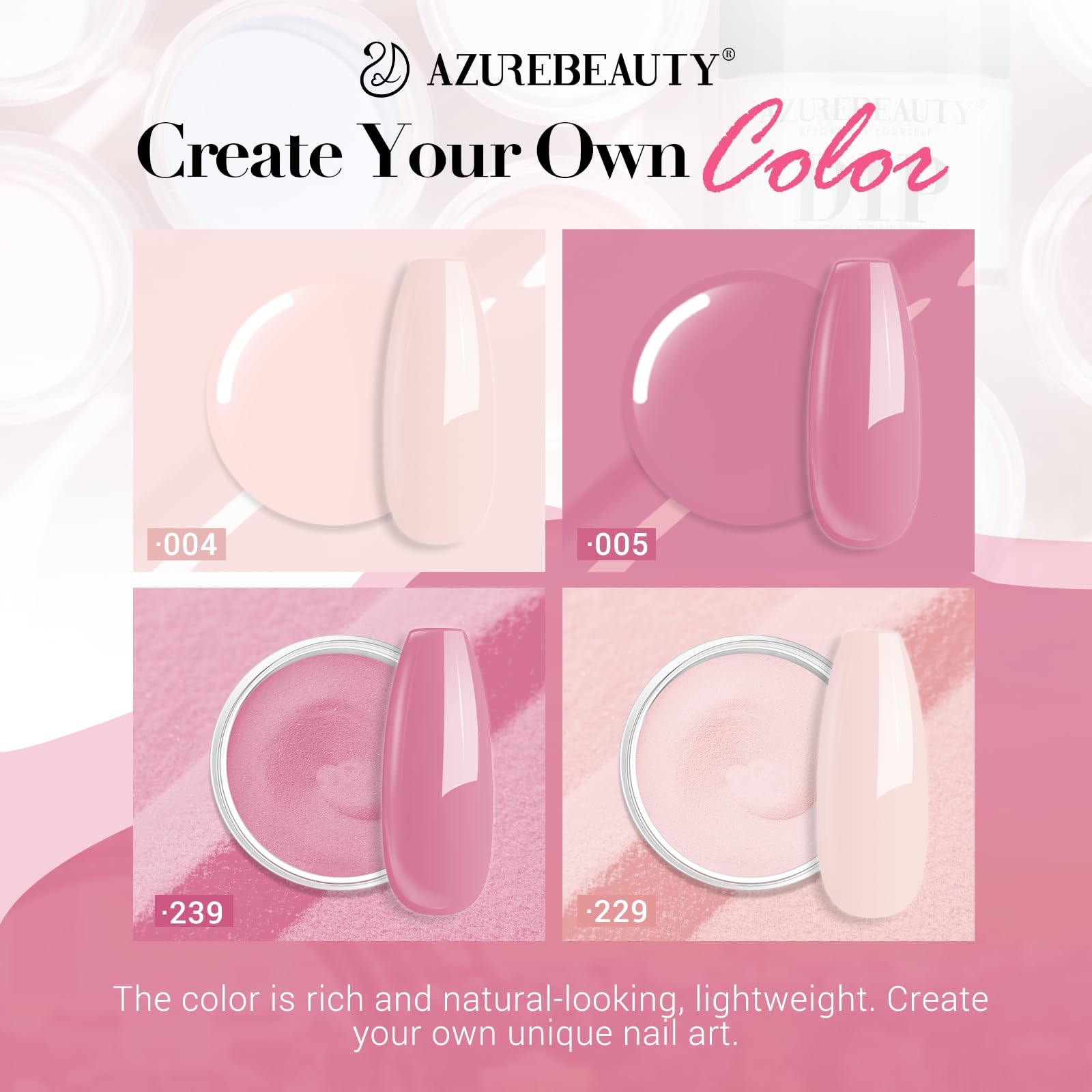 AZUREBEAUTY Dip Powder Nail Kit Starter - Long Lasting 21+ Days Nude Pink Nail Polish Set with High Shine Fast Dry Top Coat for Fragile Nails | DIY Salon-Quality Manicure at Home for Weddings, Parties & Special Occasions