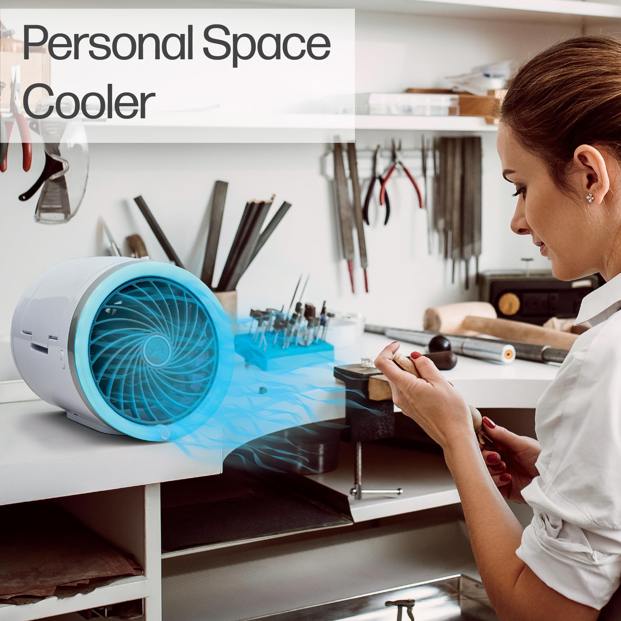 Arctic Air Ice Jet Personal Air Cooler - 3-Speed Portable Cooler with Reusable Ice Packs, Multi-Directional Vent & 7 LED Lights - Ultra Quiet Room Cooler for Home, Office, Bedroom and Outdoor Use
