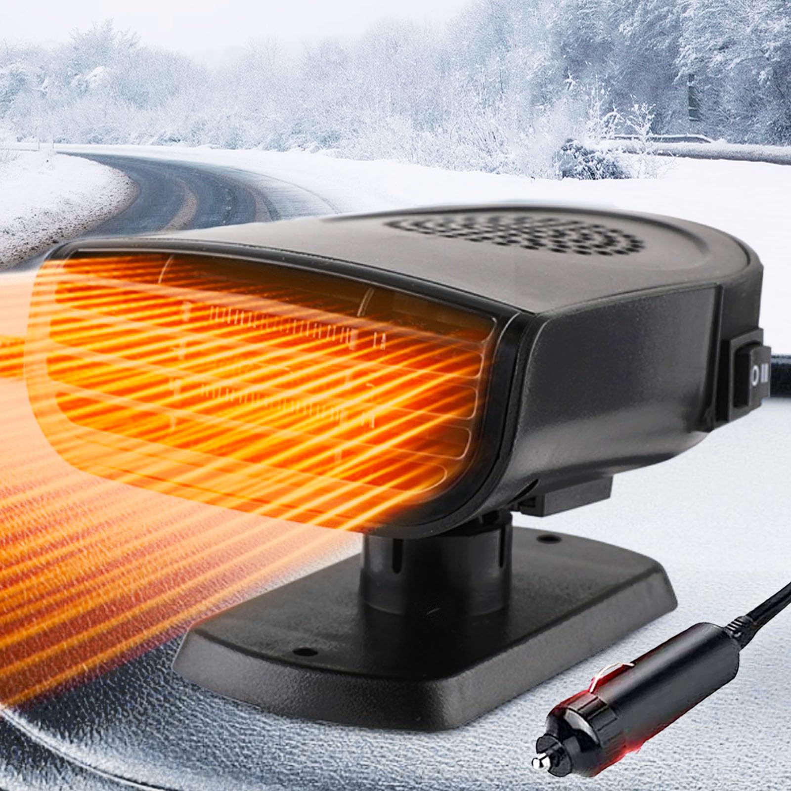 Portable 12V Car Heater with Cigarette Lighter Plug - Fast Heating Mini Space Heater for Cars, Trucks & SUVs - Perfect for Winter Commuting, Road Trips and Cold Weather Driving