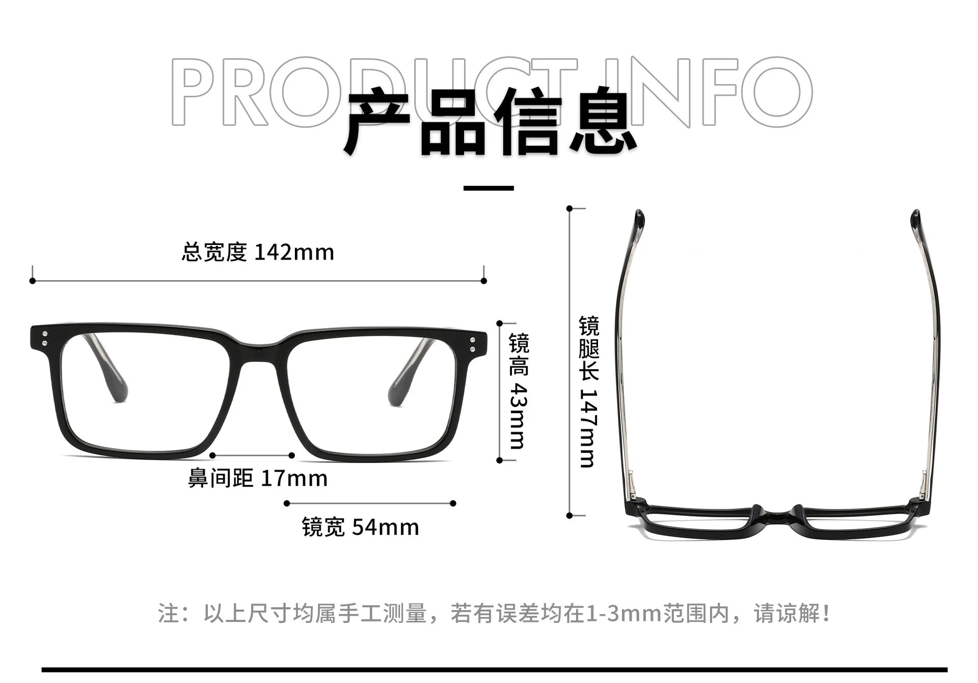 Stylish Black Unisex Square Acetate Eyeglasses BM118 - Perfect for Work, Reading & Fashion Accessories