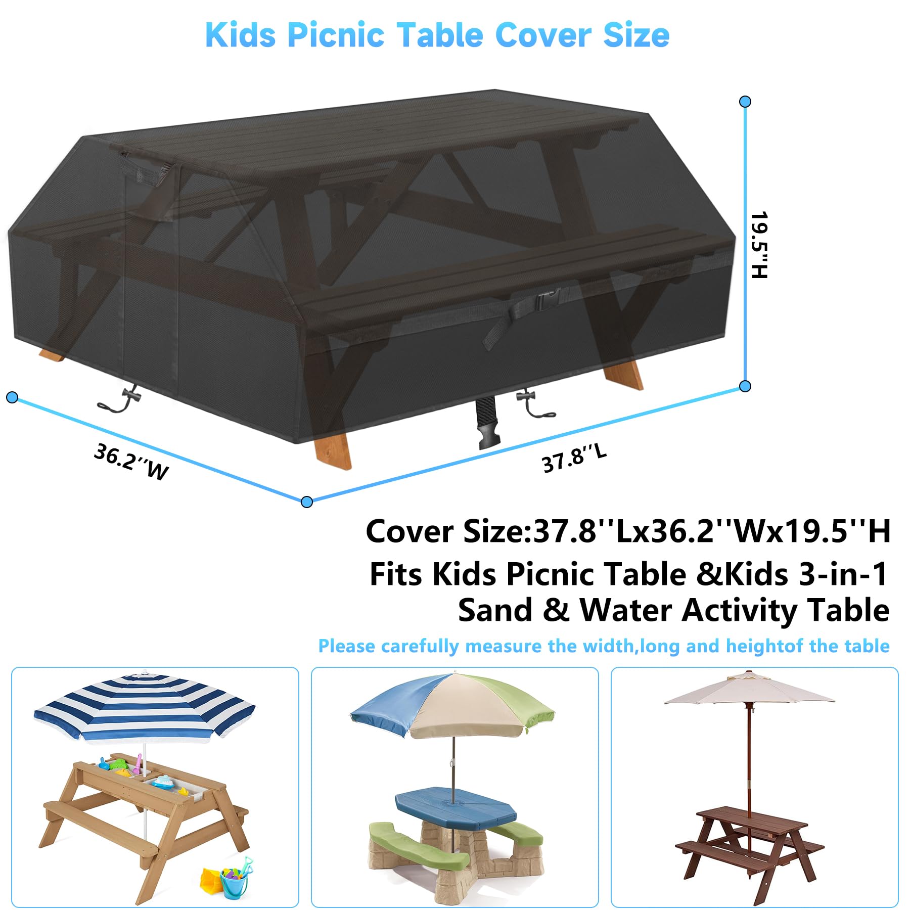 Heavy Duty Waterproof Kids Picnic Table Cover - 600D Oxford Cloth Windproof, Dustproof & UV Resistant - Outdoor Patio Table Bench Cover for Wooden Convertible Picnic Tables - Perfect for Backyard BBQs, Park Outings & Camping Trips