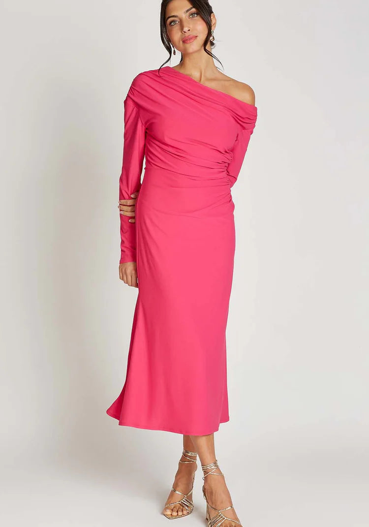 Leanette Asymmetric Midi Dress for Women - Flowy Pink Summer Dress with Side Slit, Elegant Party & Cocktail Attire | Perfect for Weddings, Date Nights & Special Occasions