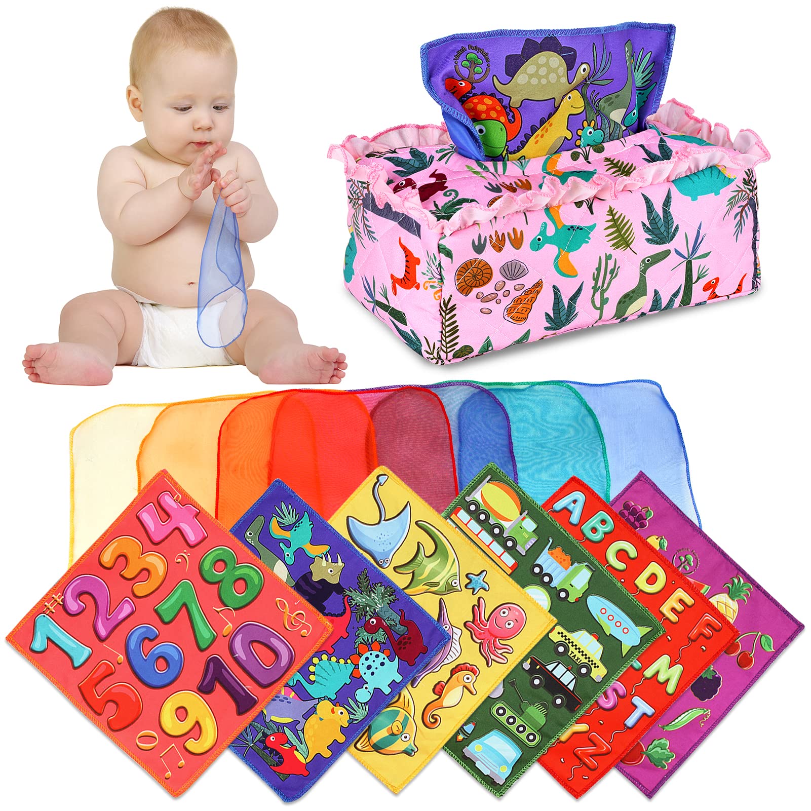 Bynleau Baby Sensory Toy - Musical Tissue Box with Crinkle Sounds & Colorful Soft Scarves - Montessori Learning Toy for 3-12 Month Old Infants - Perfect Gift for Newborns & Toddlers - Ideal for Playtime, Early Development & Sensory Exploration